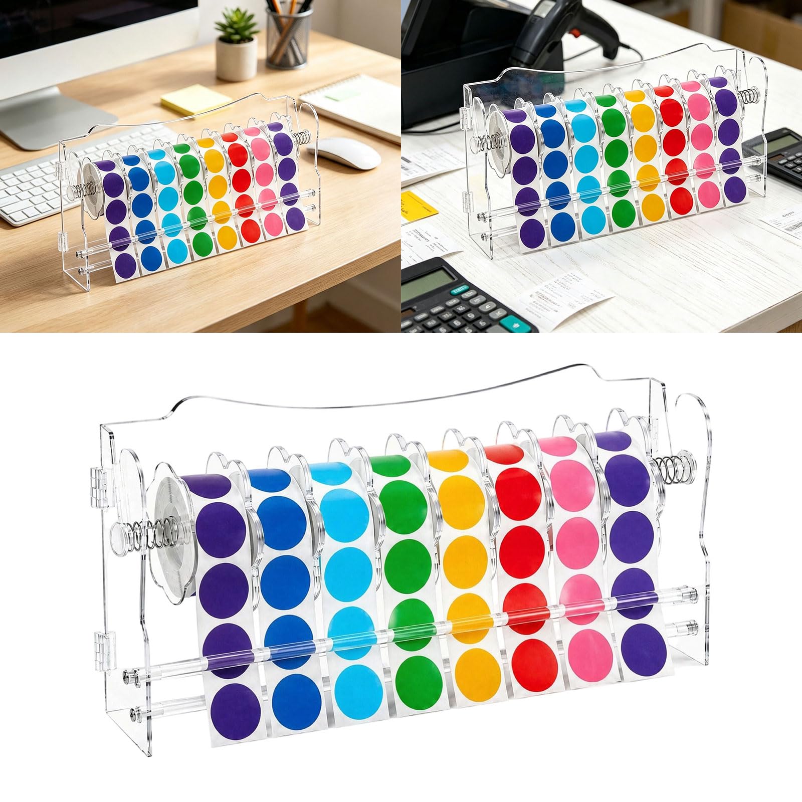 Desktop Etikettenständer, runder Aufkleberspender aus Acryl
