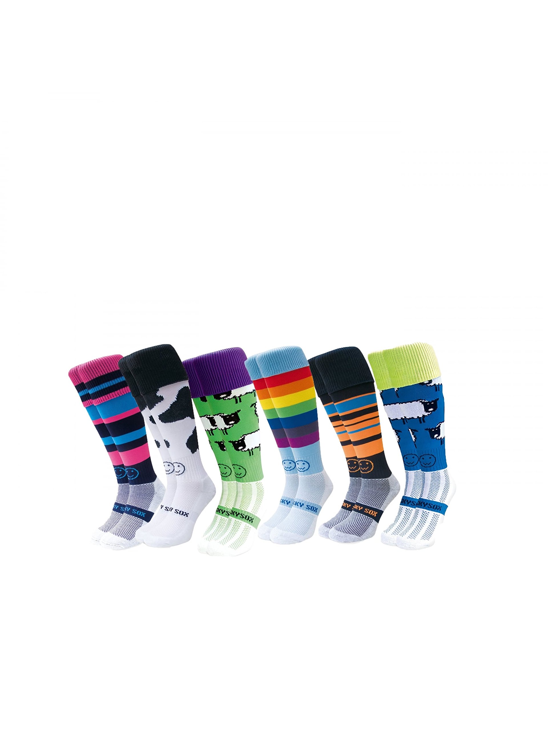 WackySox Mish Mash 6 Pairs Saver Pack Knee Length Sports Socks, Rugby Socks, Hockey Socks