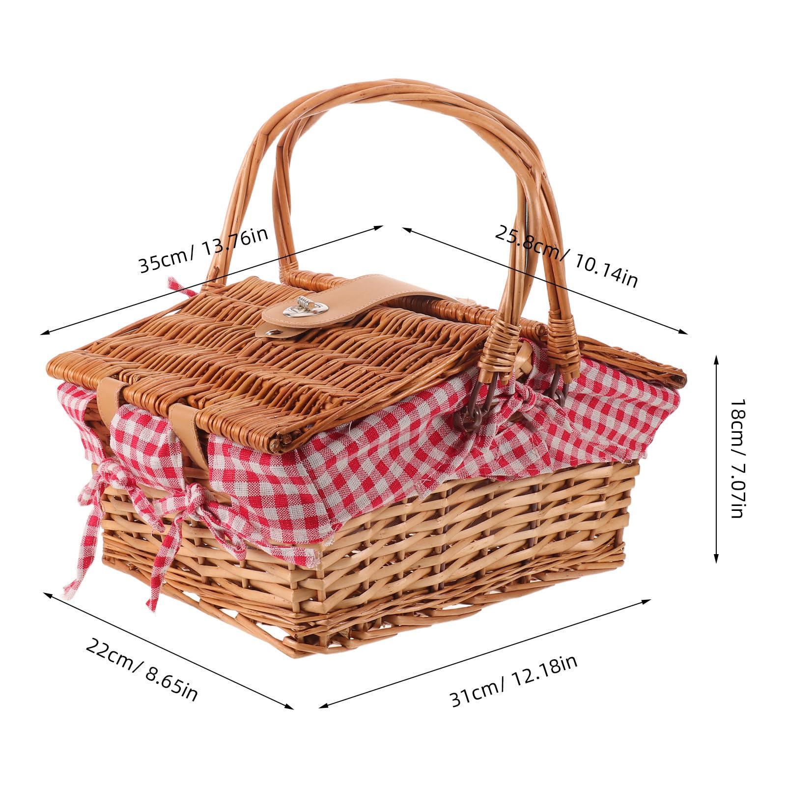 Cesta de Picnic Tejida Vintage de Mimbre con Tapa y Asas Extraíbles