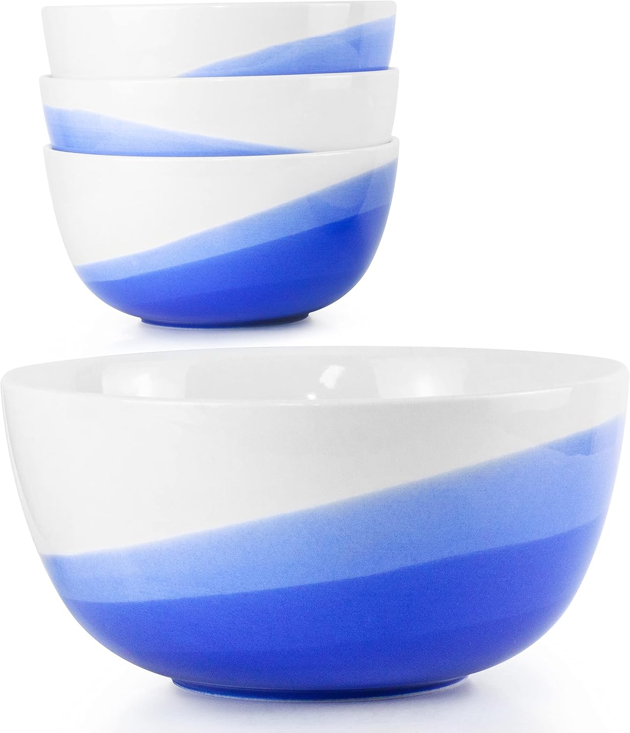 Ombre Cereal Bowls in Oia Blue - 34 oz - For Soup, Dessert, Noodle, Salad, Snacks, Serving - Ceramic Porcelain Bowl Set of 4 - Ombre Dinnerware Collection