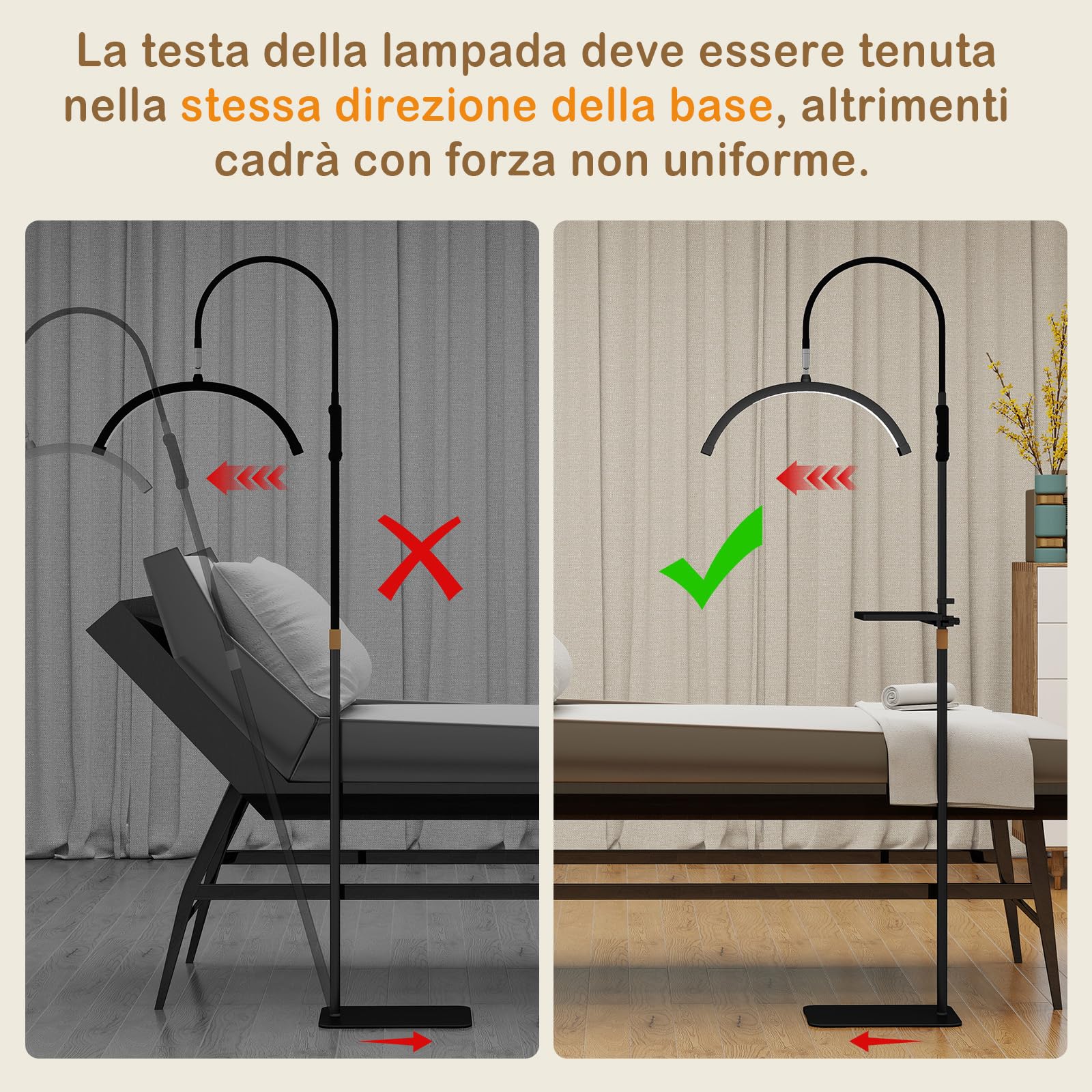 YU YUSING Lampada Estetista LED a Mezza Luna con Testa a 320 Gradi, Lampada da Terra Altezza Regolabile, 3 Modalità Colore, Lampada Smart Ciglia, Bellezza, Tatuaggi, Unghie, Vassoio rimovibile, Nero