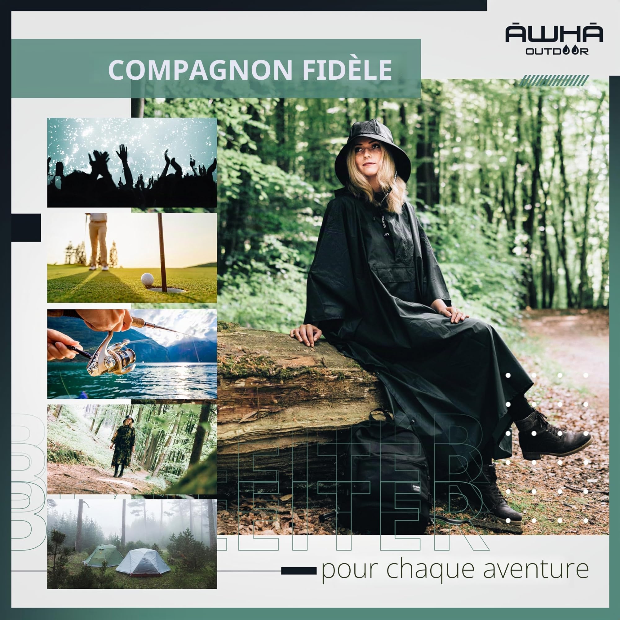 AWHA Chapeau de Pluie suroît Noir/Unisexe - Chapeau imperméable à Large Bord avec Oreillettes
