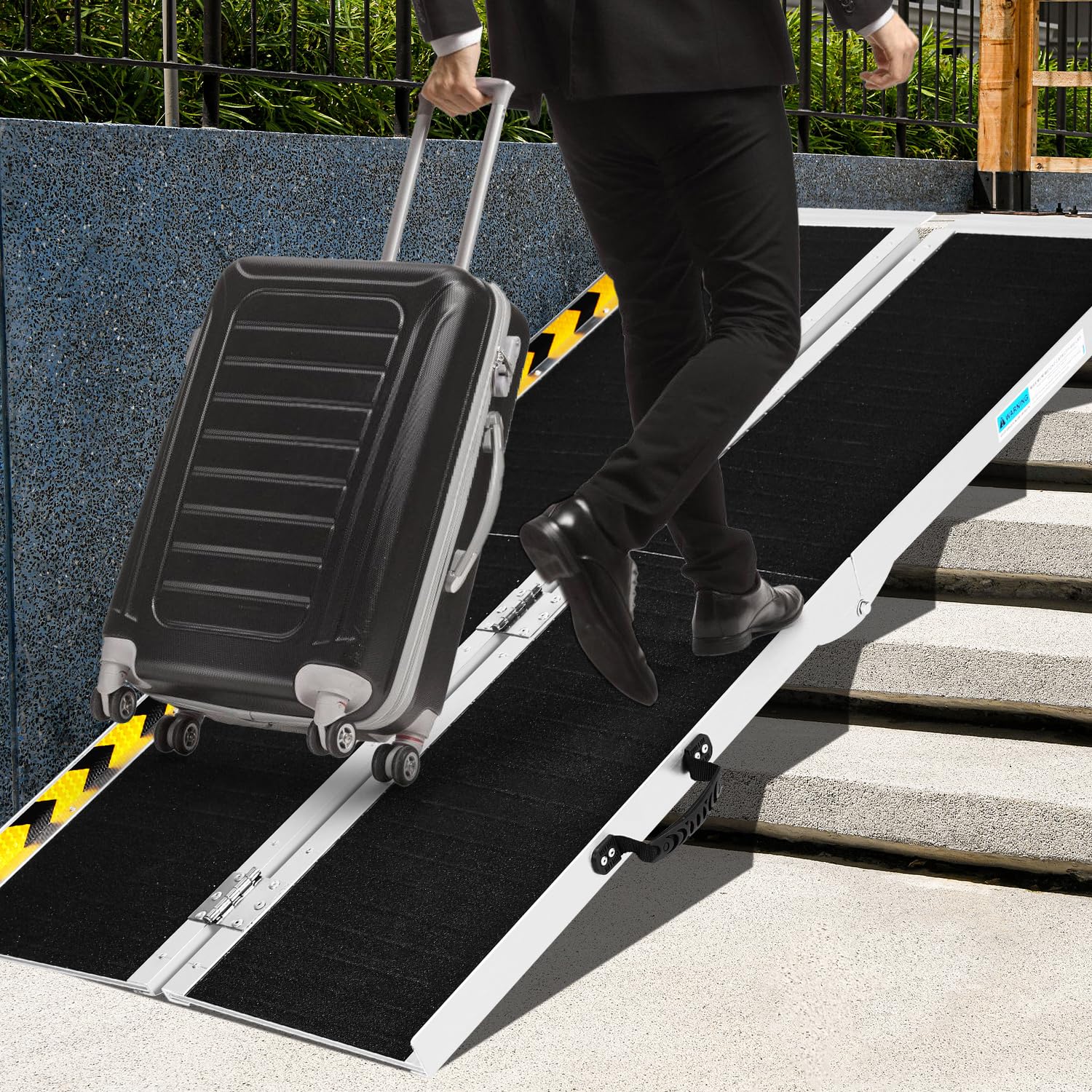 Rampa portátil para silla de ruedas de 61 cm, de aluminio, antideslizante, soporta hasta 270 kg, rampa de acceso móvil plegable, adecuada para escaleras, escalones, umbrales de puertas y más