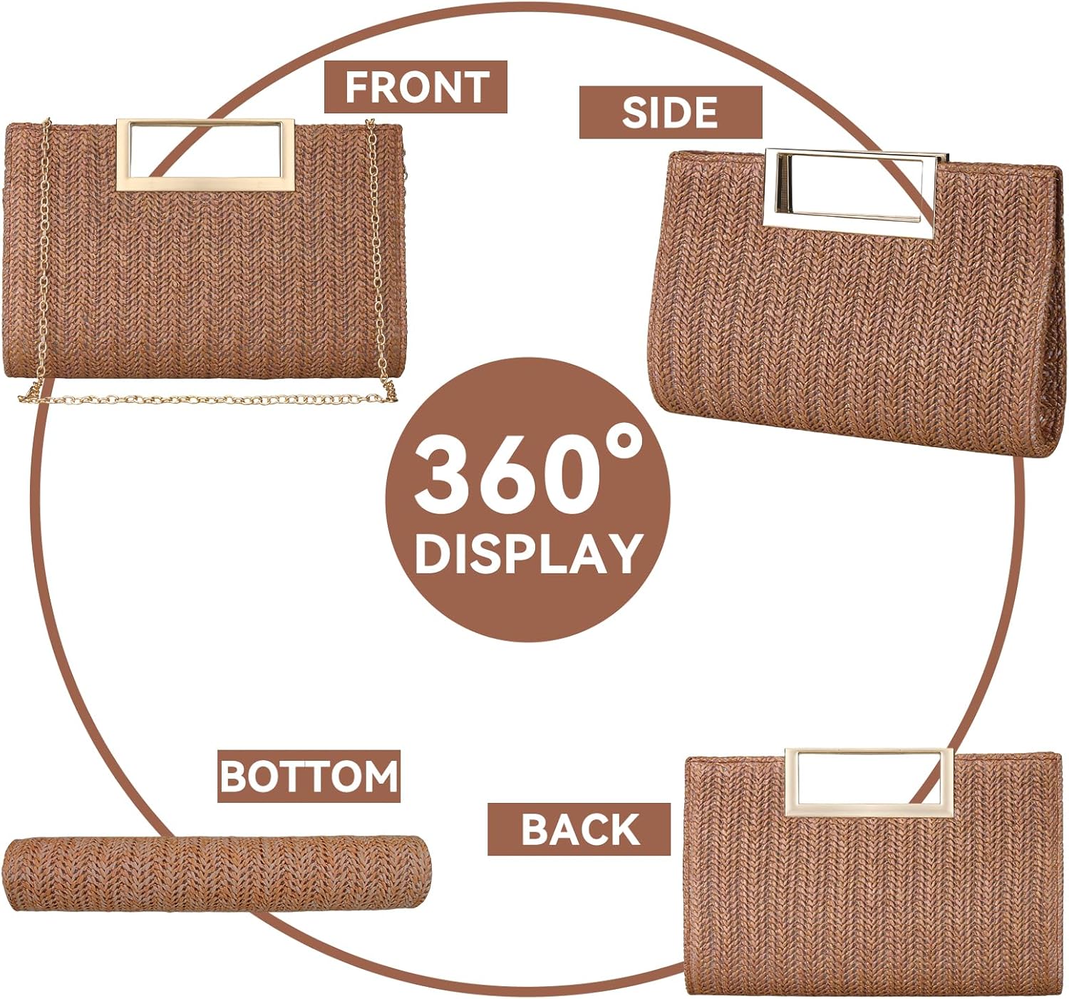 Gets Straw Clutch Purses for Women Summer Top Handle Handbag Woven Ratten Crossbody Bag Wicker Clutch Bag for Travel