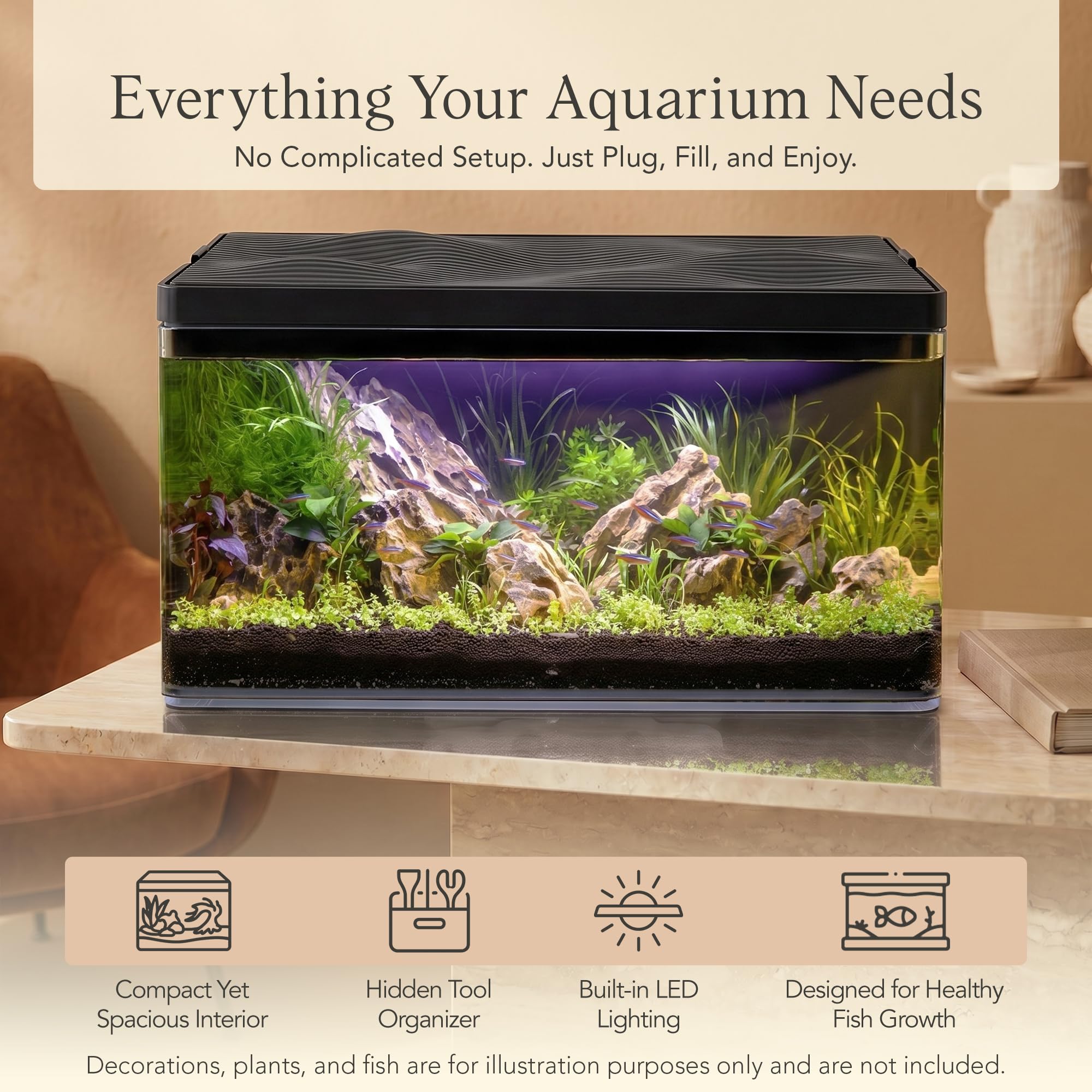 Harmony Aquarium Deluxe von Clairnara – All-in-One Süßwasser-Fischbecken mit LED-Licht, leiser Pumpe und patentierter Filtration – iF Design Award Gewinner