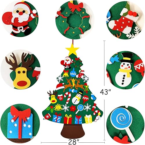 Miniatura 2 de THAWAY Árbol de Navidad de fieltro para niños pequeños con 34 adornos desmontables, para colgar en la pared de la puerta de los niños, regalos de