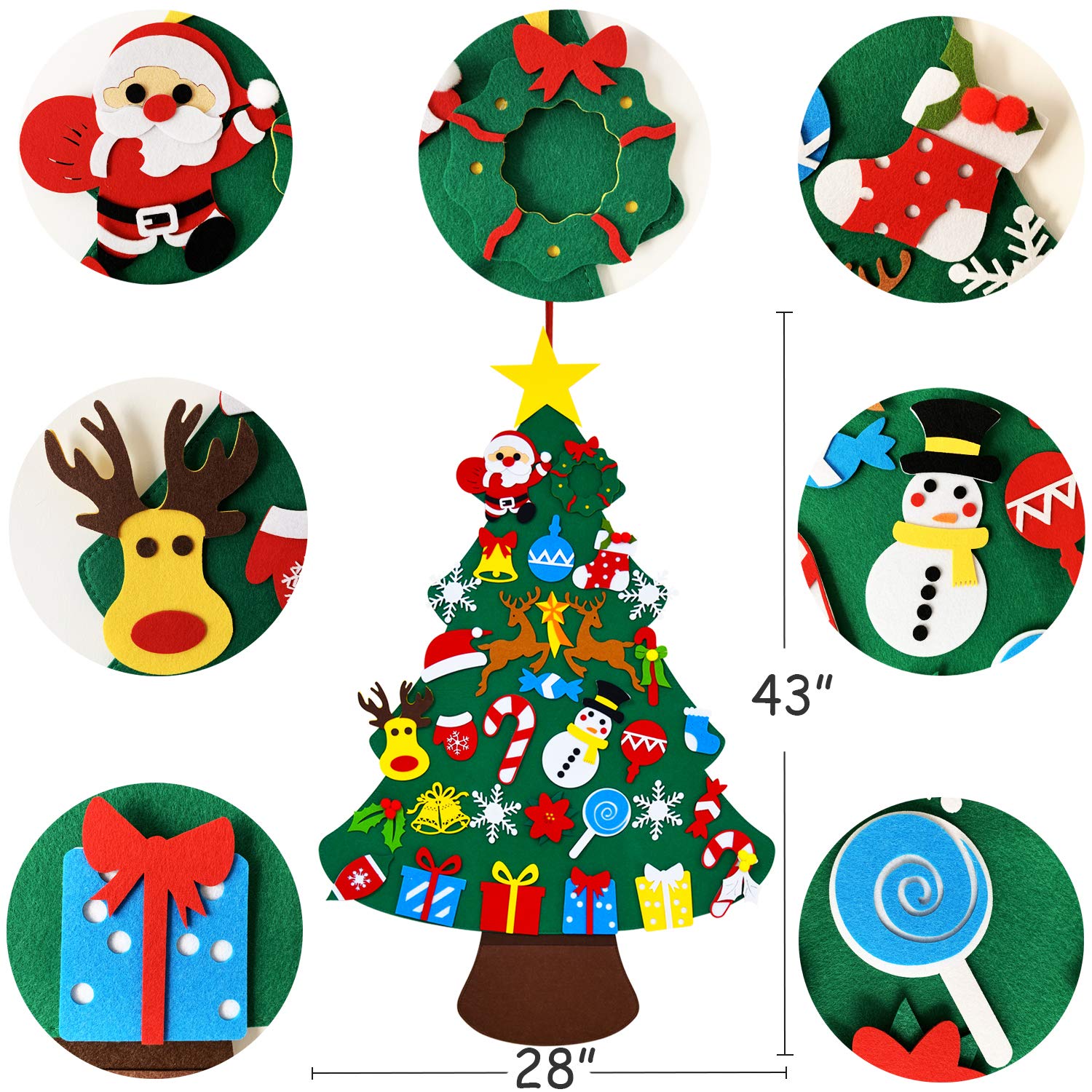 フェルトオーナメント付きクリスマスツリー フェルトオーナメント 14点セット クリスマスツリーオーナメント