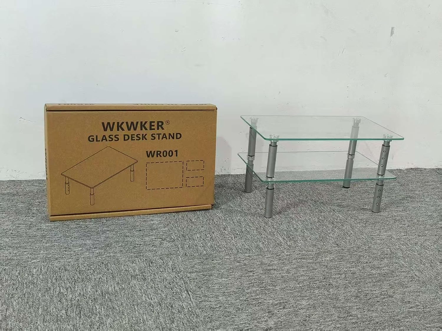 WKWKER Clear Glass Desk Stand 2 Pack Computer Monitor Riser with Height Adjustable Multi Media Monitor Stand Desktop Flat for Laptop TV Computer