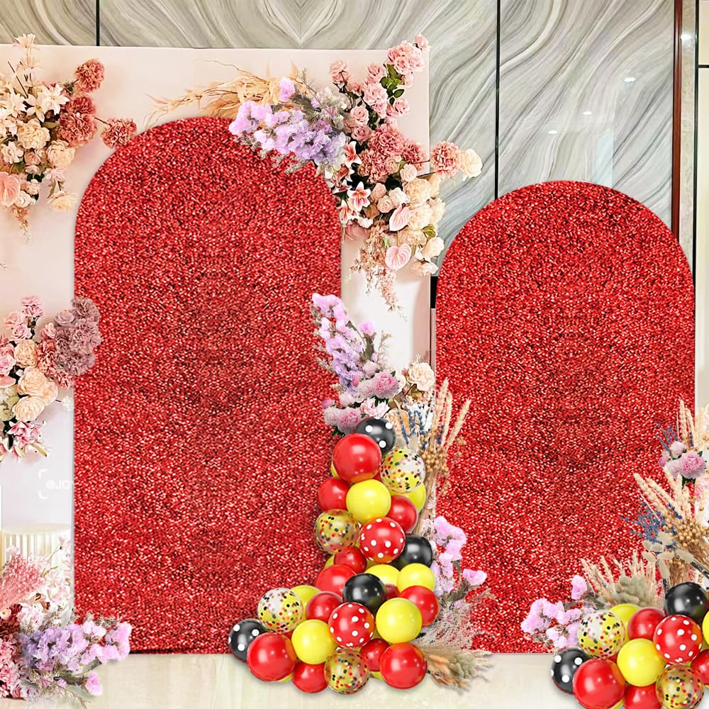 AIBIIN 1 x 2,1 m rosso lucido copertura per arco nuziale in spandex aderente copertura per arco 2 lati metallico scintillante a forma di arco copertura per compleanno sposa futura fidanzamento