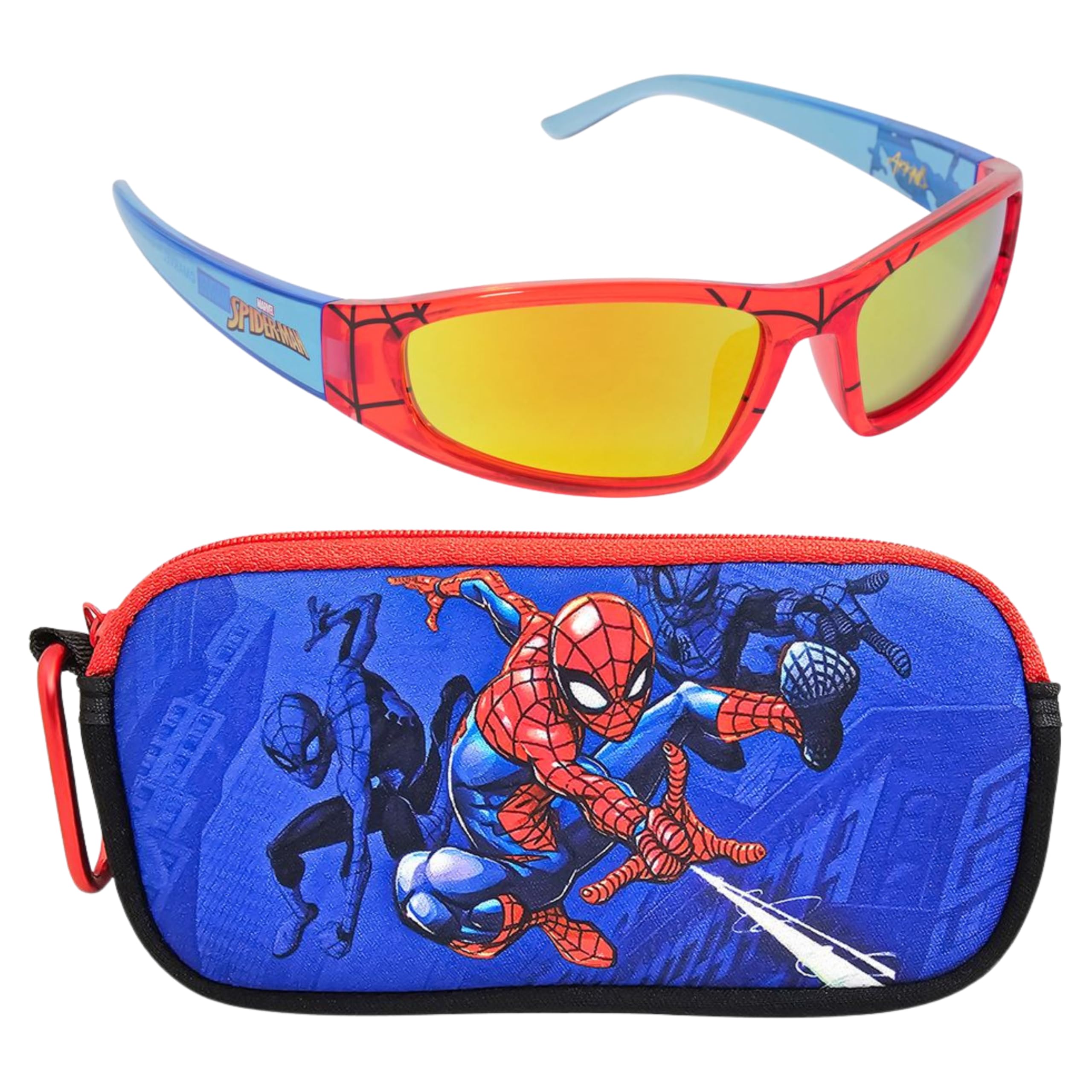 Arkaid Gafas de sol Spider-Man con funda, juego de accesorios oficiales de Marvel, lentes UV 400 seguras con funda protectora con cremallera para niños