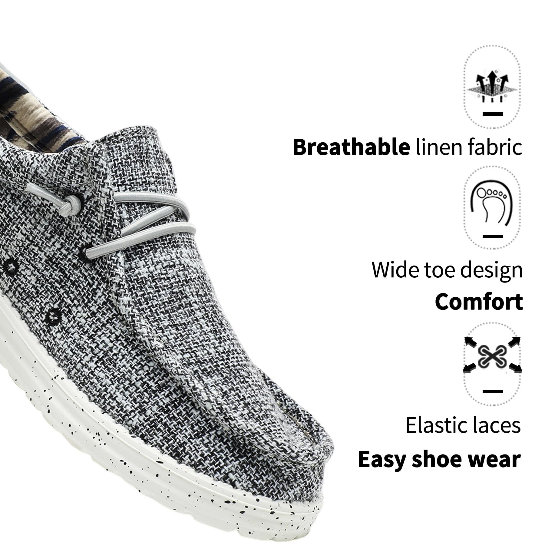 JSWEI Herren-Slipper zum Hineinschlüpfen, waschbar, Mokassin-Hausschuhe, atmungsaktiv, leicht, Deckschuhe für Herren, bequem, rutschfest, Schwarz / Grau, Größe 39-47
