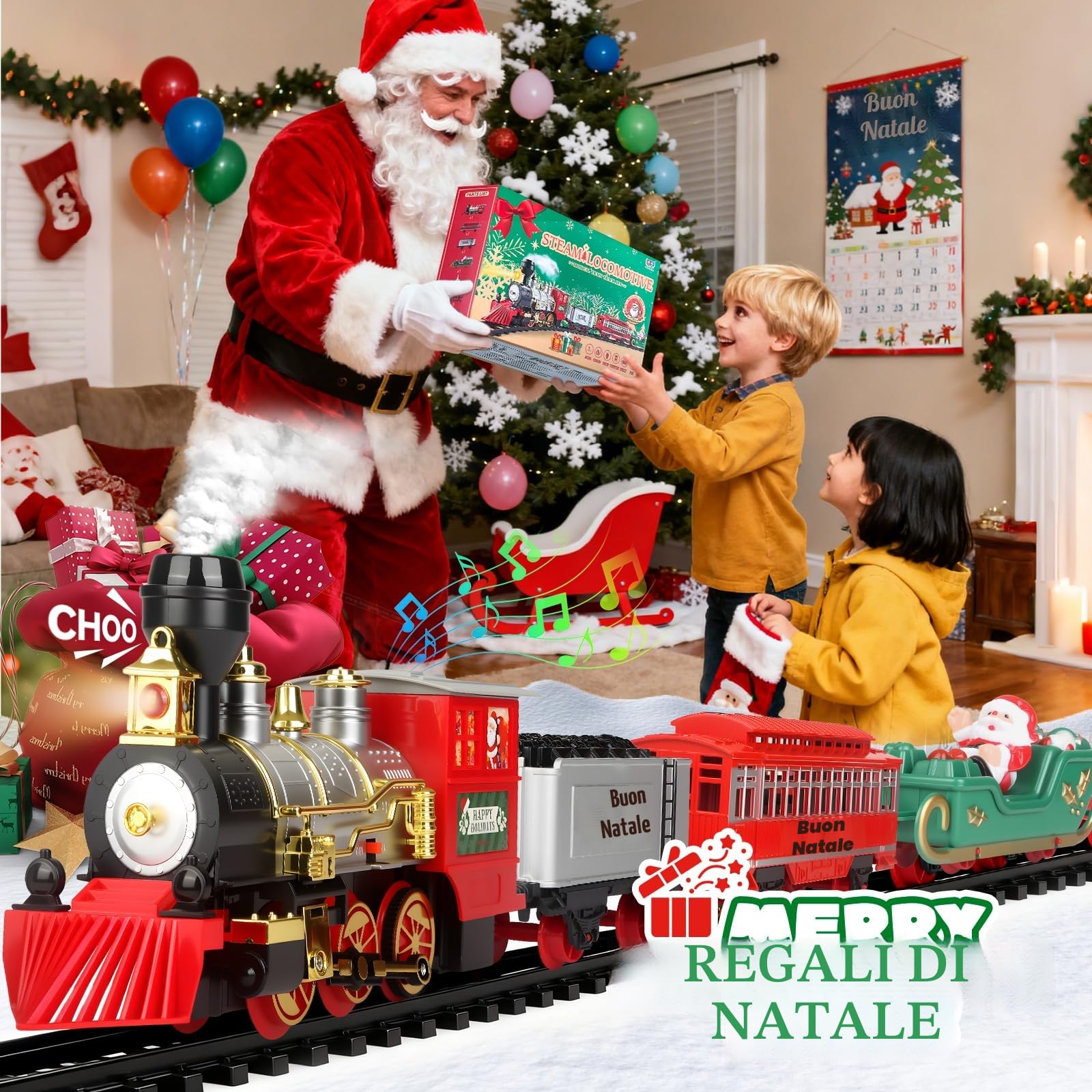 Treno Elettrico per Bambini con Fumo, Luci e Suoni - Set Treno a Vapore Giocattolo per Ragazze Ragazzi di 3 4 5 6 Anni - Regalo di Natale Perfetto