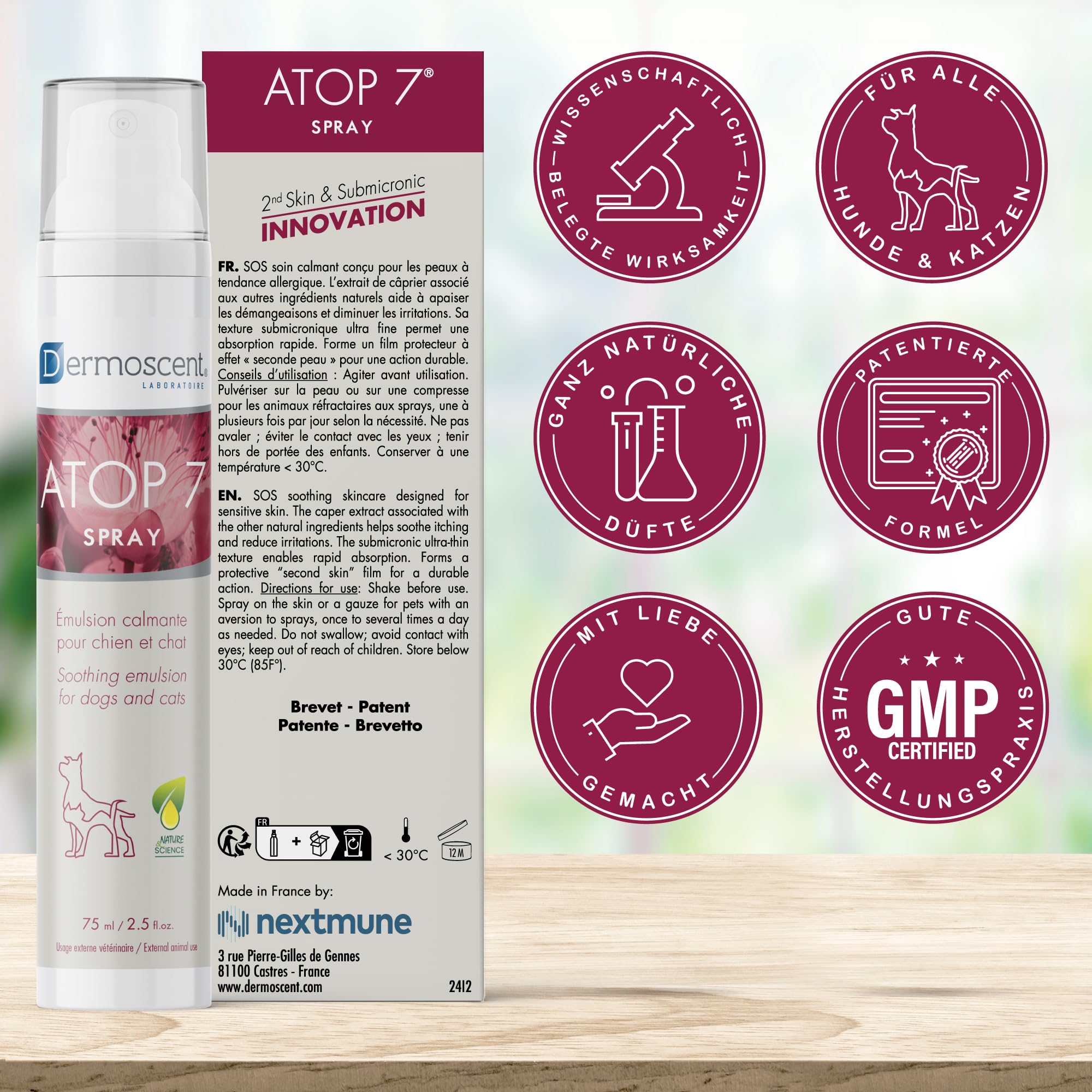 Pflegespray gegen Juckreiz und Geruch | Sensitives Spray für Hunde und Katzen mit empfindlicher Haut | Alternative zu Hundeshampoo bei Milben und Hautirritationen | Atop 7 Spray von Dermoscent
