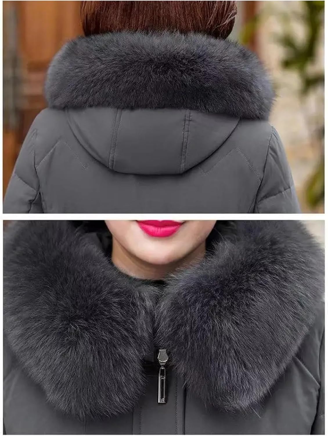 Women Middle Aged Mother Down Cotton-Padded Jacket Winter Loose Hooded Thicken Mid-Long Parkas