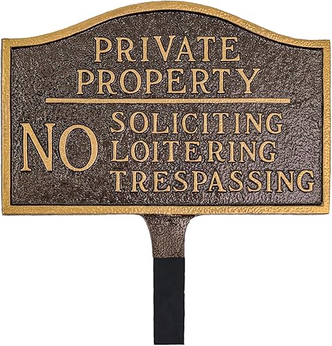 Miniatura 9 de Placa de declaración de propiedad privada No Soliciting No Loitering - Placa de visualización de pared o césped - Señal de advertencia comercial -