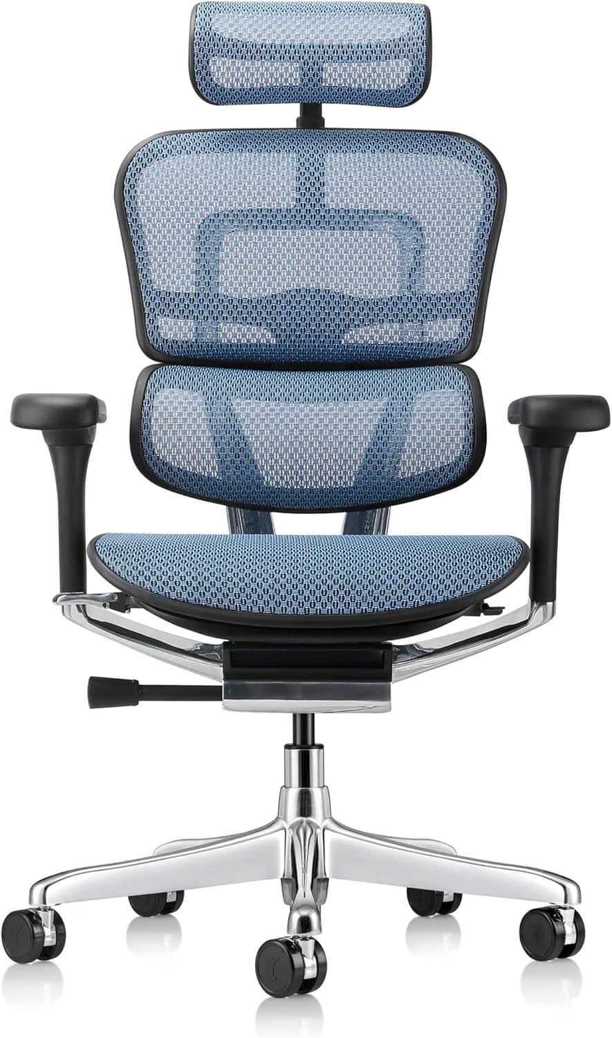 Ergohuman Eurotech Mesh Chair - 18.1A 22.9" Seat Height - High-Back Chair with Headrest - Blue - Blue