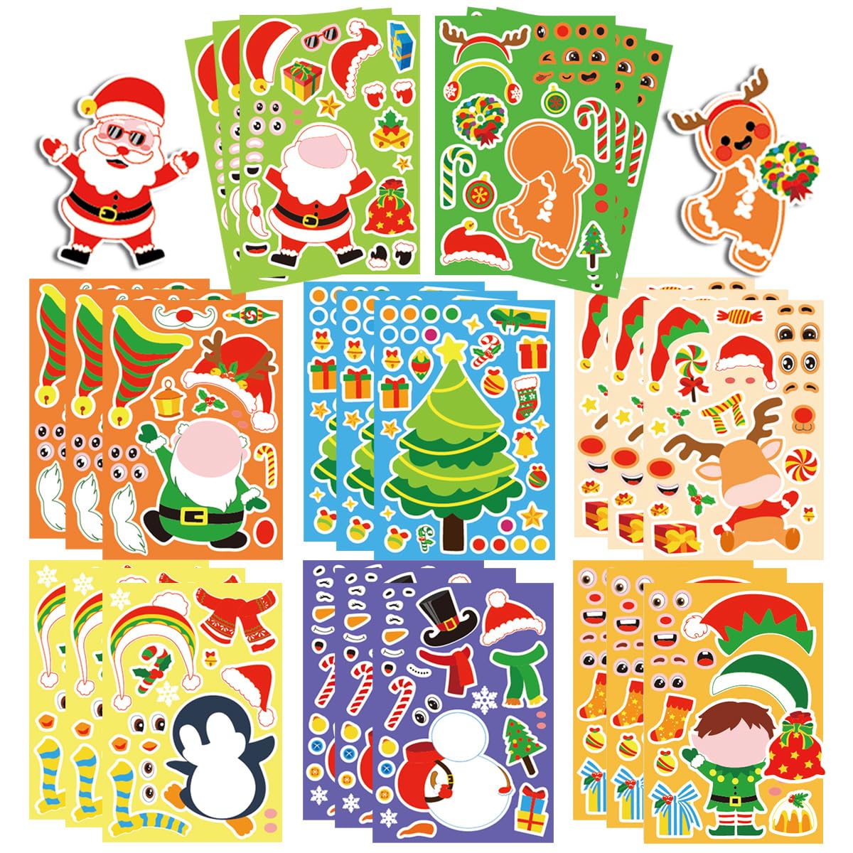 16 Sheets Christmas Stickers for Crafts,Christmas DIY Make a Face Stickers,Vinyl Waterproof Kids Stocking Fillers Party Bag