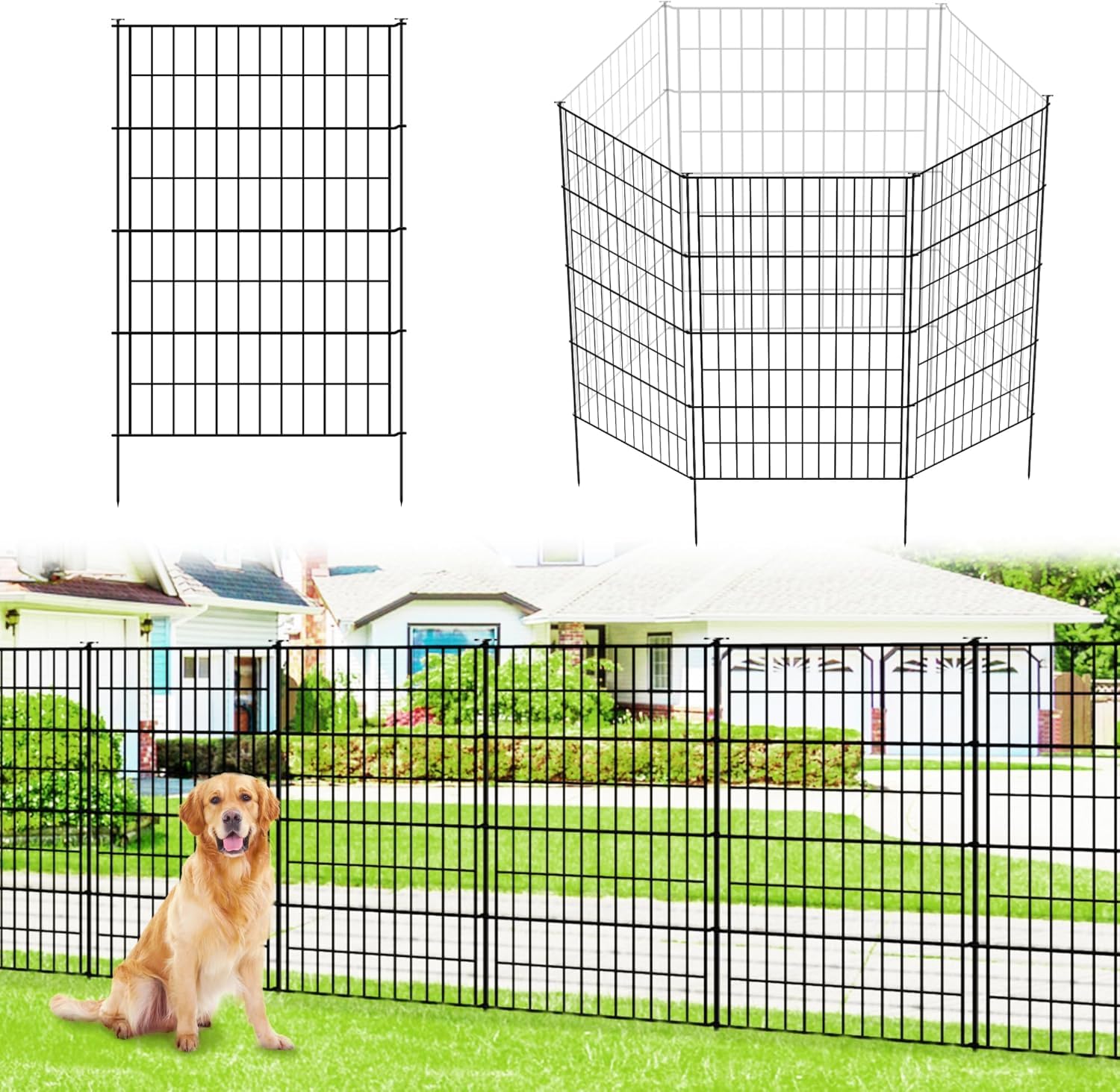 Thealyn Garden Fence 101cm High x 71cm Wide (5 Panels, Total Length 3.5m) No Dig Fence Outdoor Rustproof Metal Decorative Dog Animal Barrier Borderfor Yard Patio Flower Bed