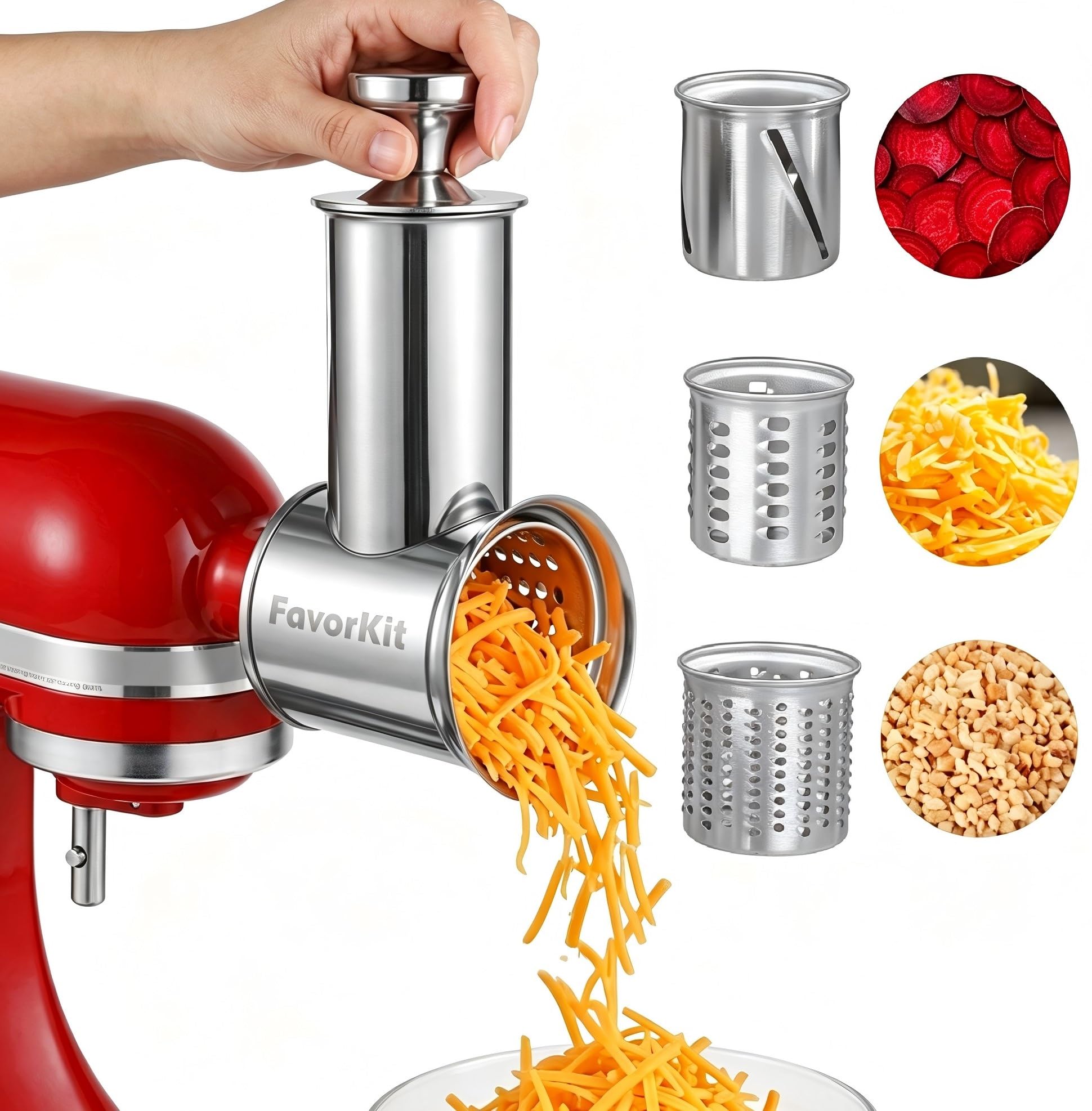 Stainless Steel Slicer Shredder Aufsatz for KitchenAid Mixers, Bigger Vegetable Salat Maker Accessories with 3 Cylinder Blades,Dishwasher Safe!