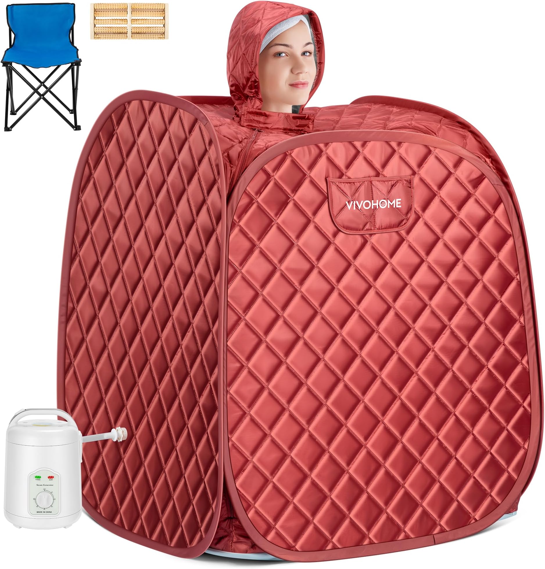 VIVOHOME Portable Personal Steam Sauna Spa with 1.8L 800 Watt Steam Generator, Foldable Chair, Home Sauna Spa Tent for Detox Relaxation, Brown