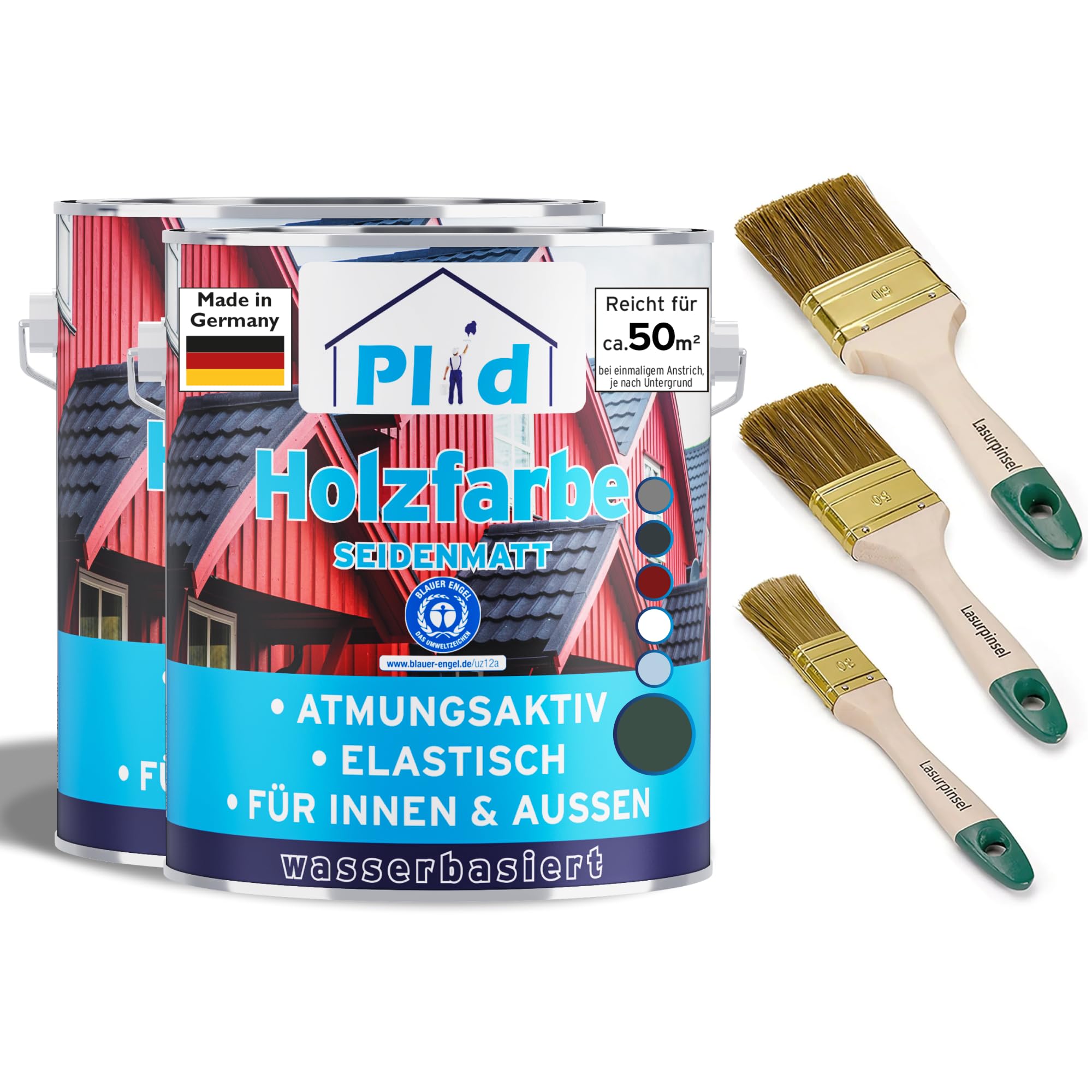 PLID Pintura para madera, barniz para madera, verde musgo para interior y exterior, color de protección contra la intemperie, color para madera, resistente a la intemperie, fabricado en Alemania