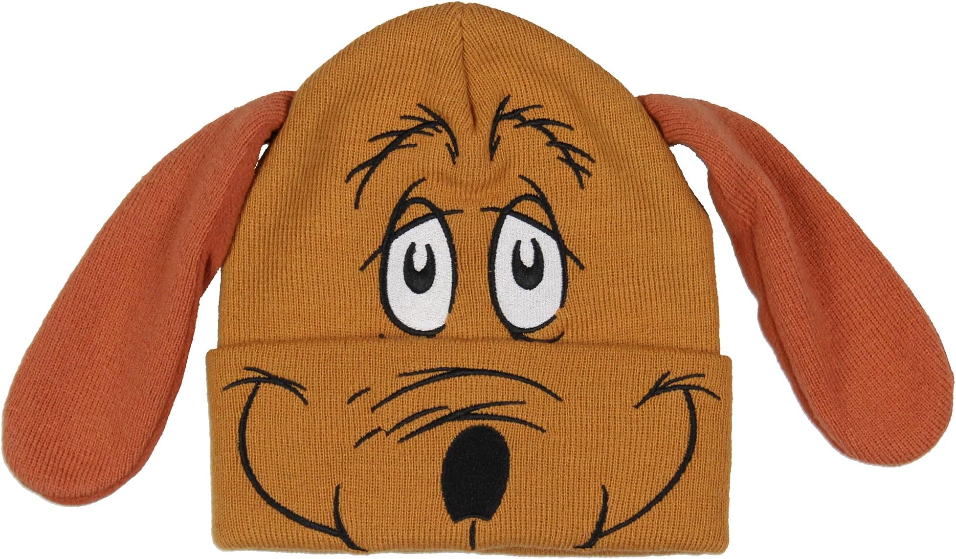 Dr. Seuss The Grinch Max Beanie Embroidered Max Face Design with Felt 3D Floppy Ears Adult Novelty Cuffed Beanie Hat