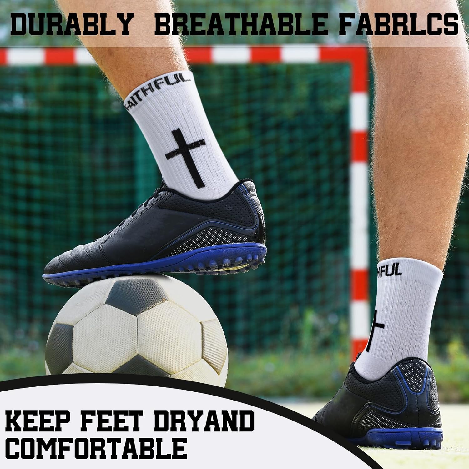 6 Pairs Christian Cross Socks Anti Slip Soccer Sock with Rubber Dot Religion Gift for Men Youth Women Sports - Image 4