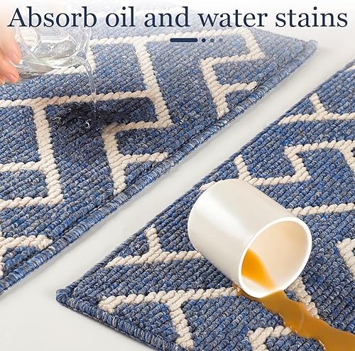 Miniatura 74 de hicorfe Juego de alfombras y tapetes de cocina, alfombra antideslizante de polipropileno súper absorbente, tapete suave y cómodo, lavable para Negro