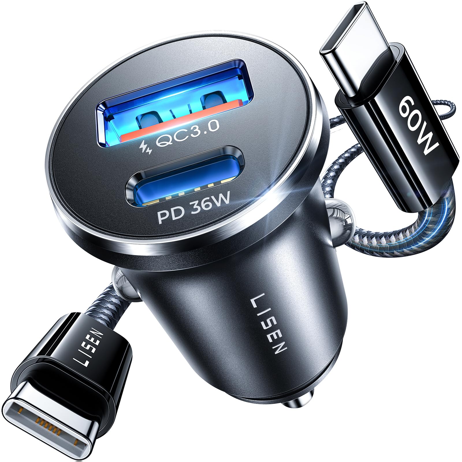 LISEN 54W Mini Car Phone Charger USB C Fast Charge PD/PPS/QC3.0 12V Adapter