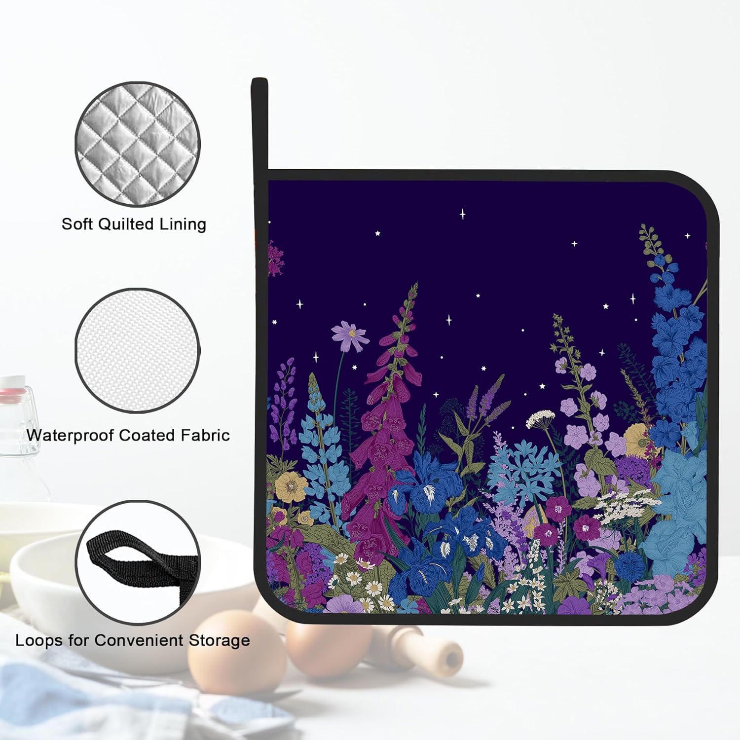 Pot Holder Set of 2,Weeds Plants Kitchen Heat Resistant Potholder for BBQ Cooking Baking,Food Hot Pat for Women Men Kitchen Wear - Image 3