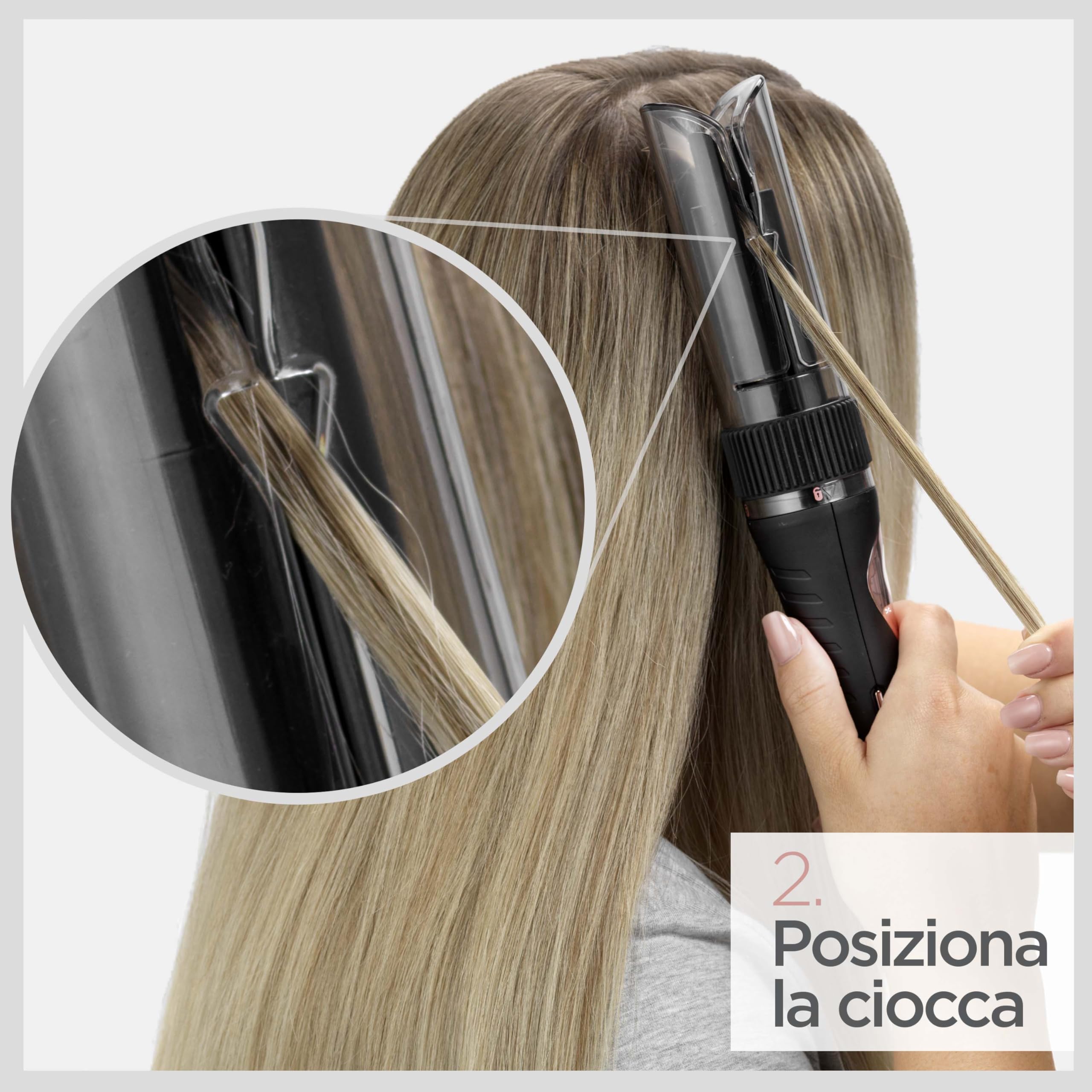 BaByliss Curl Secret Lite, Arricciacapelli automatico, look mossi facili da realizzare, 5 impostazioni di temperatura fino a 210°C, Nero e Rose Gold, C1031E