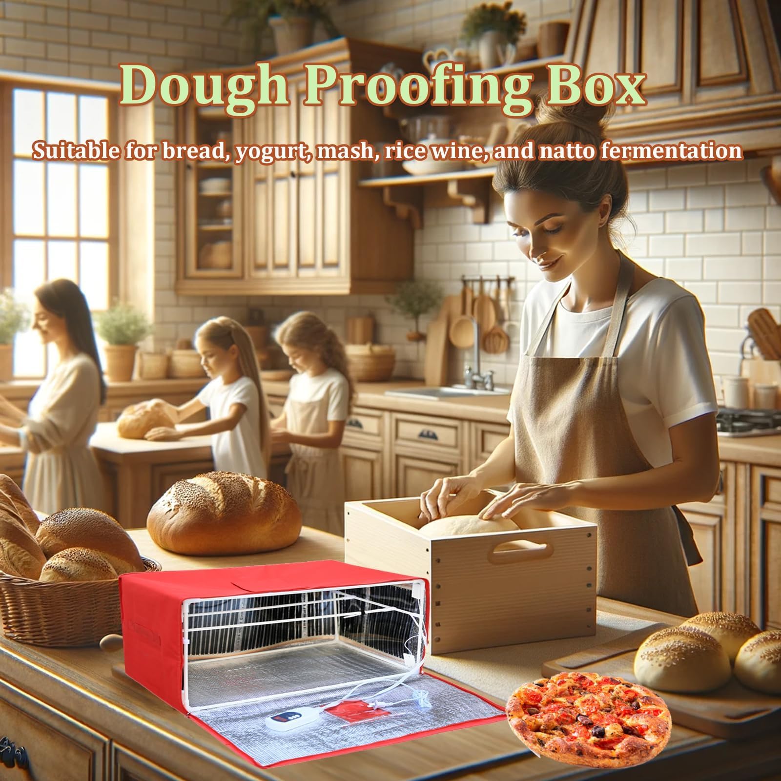 Caja para fermentación de pan, fermentador de masa, caja para fermentación de pizza con tapa, ventana doble, tiempo de 1 a 24 horas, soporte extraíble, fermentador de masa para pan, yogur, vino de a