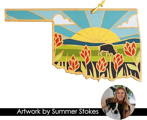 Vista 194 de Totally Bamboo Tabla de cortar con forma del estado de Nebraska y bandeja para servir charcutería con ilustraciones de Summer Stokes, incluye