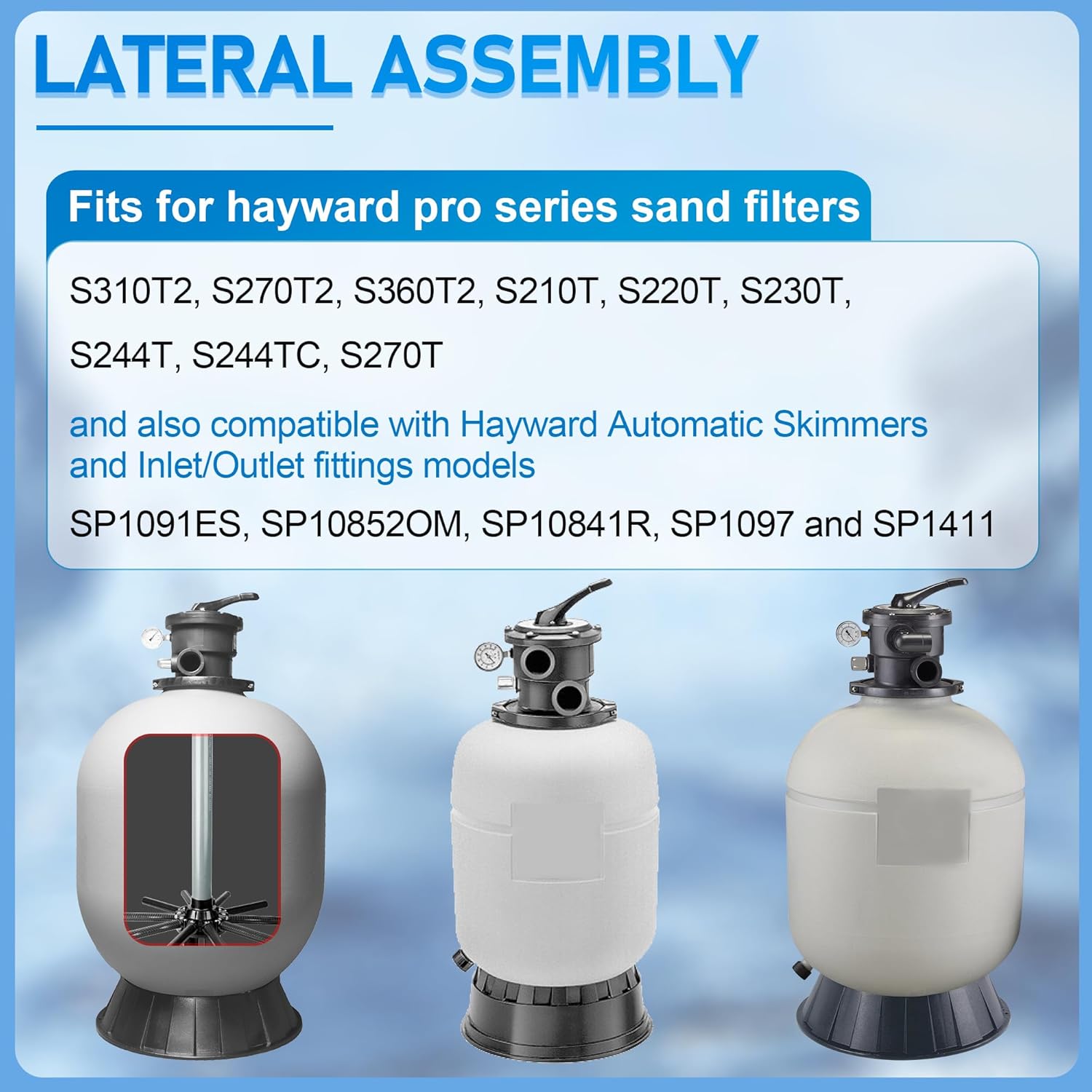 SX244DA Lateral Assembly with Center Pipe for Hayward s244t Sand Filter Tank, Pool Threaded Lateral Compatible with Hayward S244TC, S270T, S270T2 Sand Filter, Spa Pool Sand Filter Replacement Parts