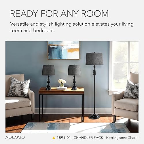 Miniatura 3 de Adesso 1591-01 - Juego clásico que contiene dos lámparas de mesa a juego, 16 x 16 x 60 pulgadas, color negro