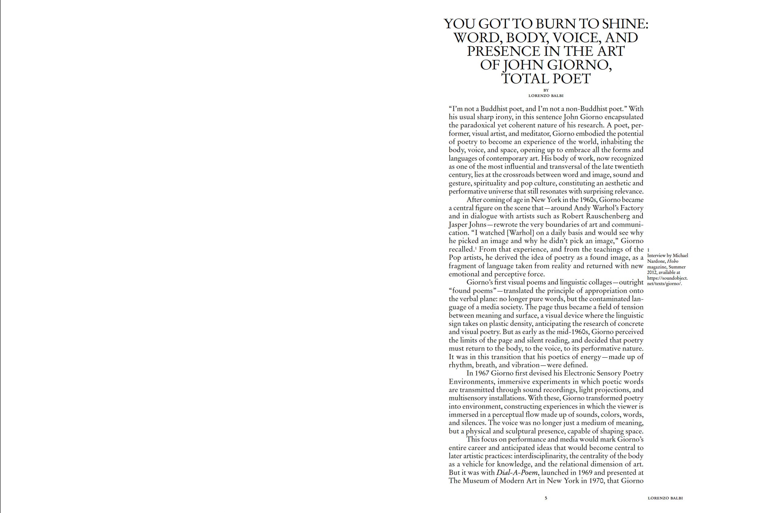 John Giorno. The performative word. Ediz. illustrata