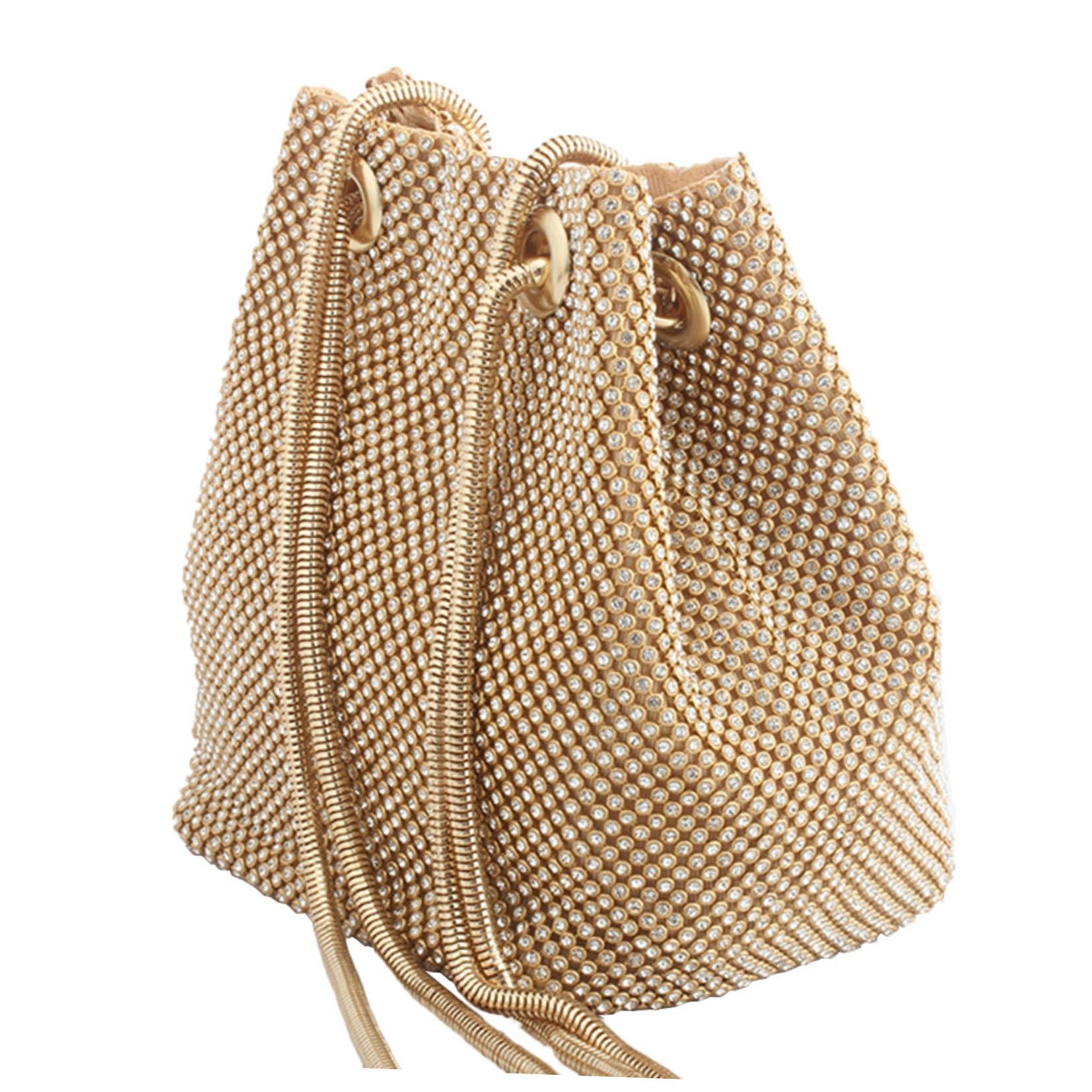 Hemobllo Bolso Dorado Mujer Fiesta Tipo Cubo Con Cristales Bolso De Mano Clutch Para Boda Y Evento Para Móvil Monedero Tarjeta Y Más 7.08X1.96X5.90in