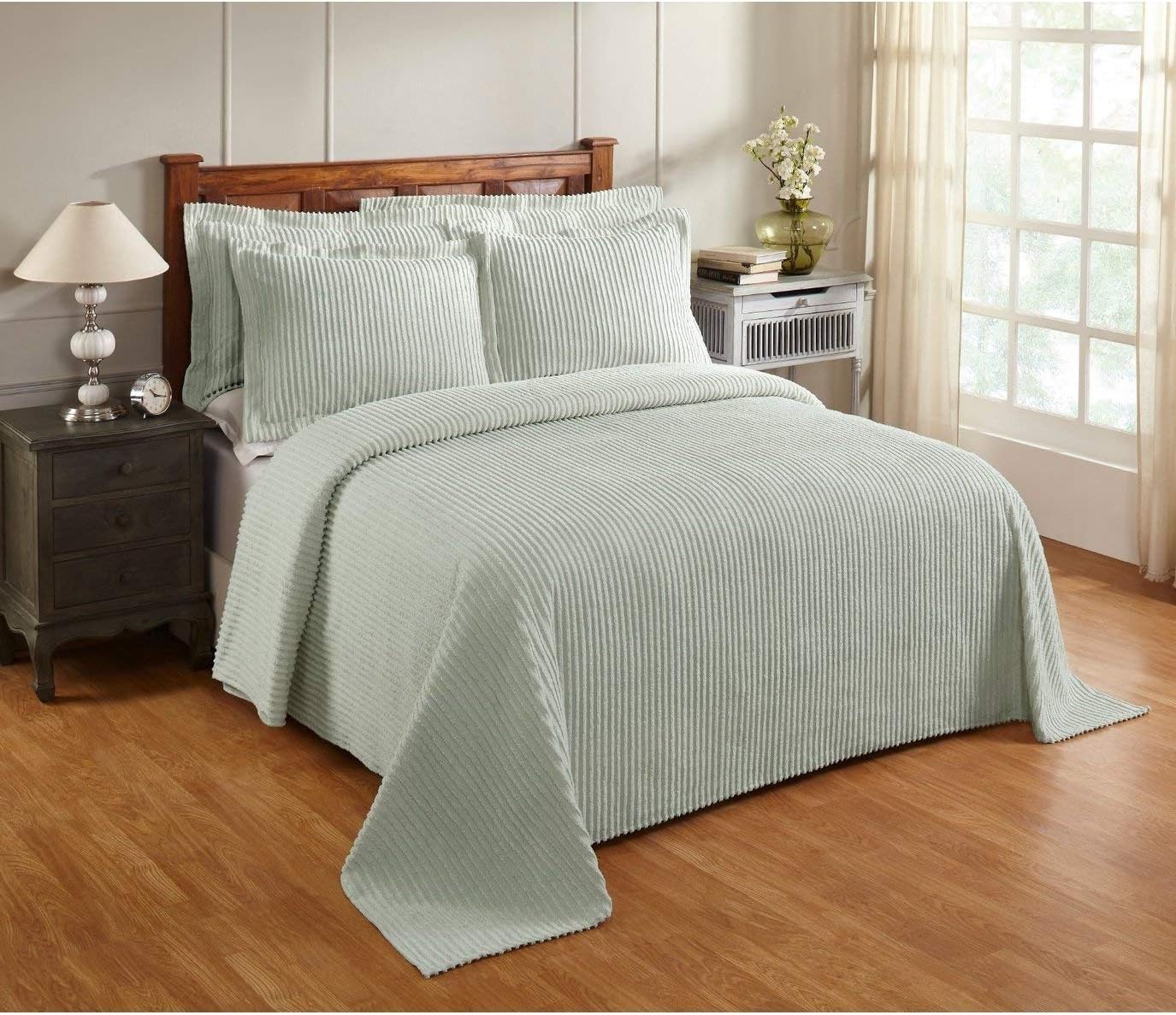 MISC Oversized Sage Green Chenille Bedspread Full 96x110