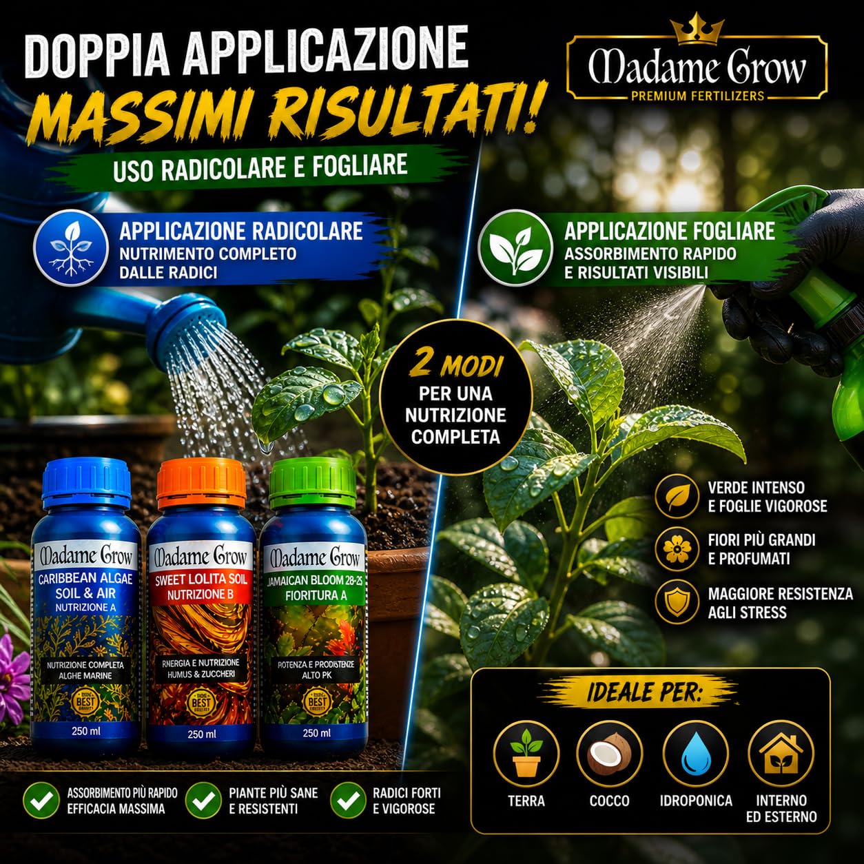PACK IBIZA - Nawozy do uprawy roślin 420 - Algi, energia i PK Kwitnienia - Maksymalna wydajność - Większe plony - Duże kłosy (3 x 500 ml)