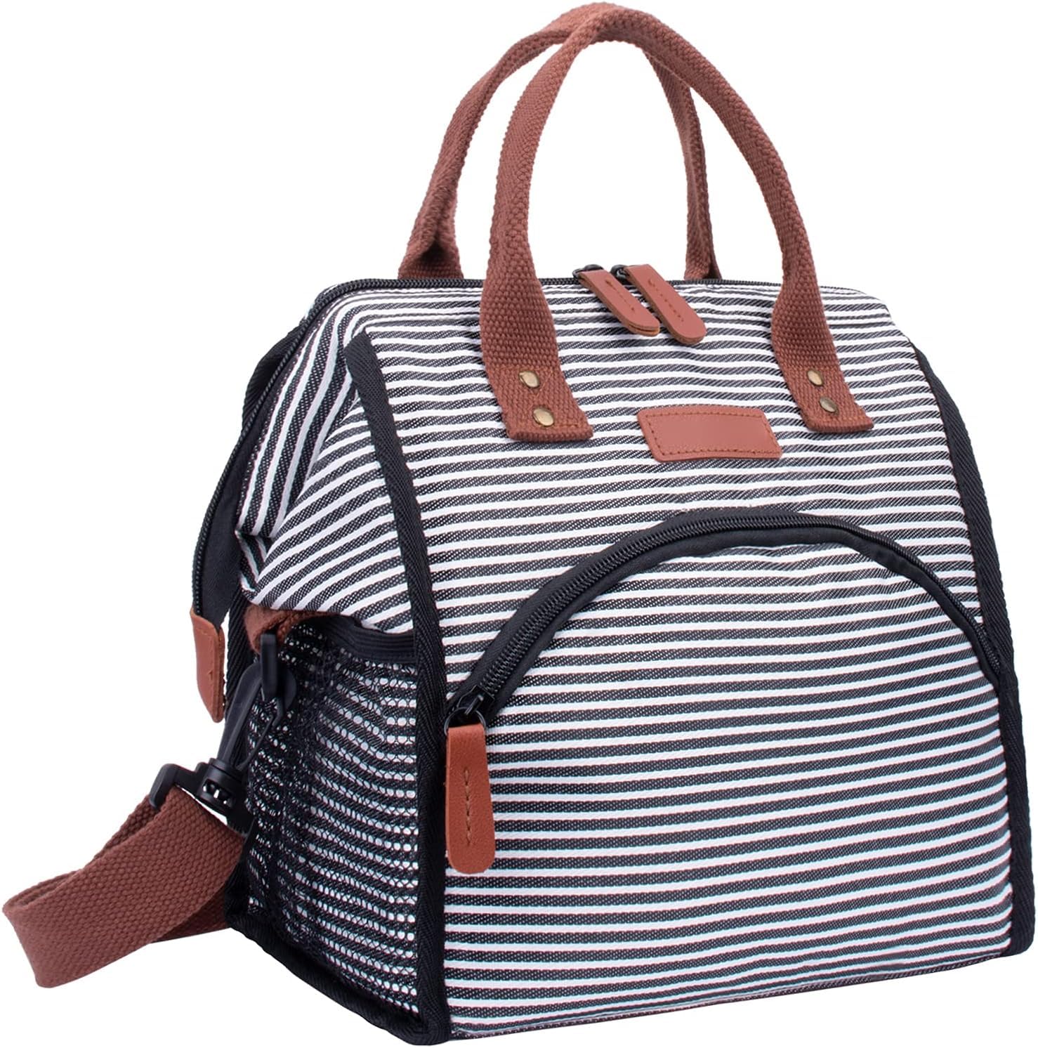 Kühltasche Lunchtasche Damen und Herren, 15L Kühlbox Thermotasche Wasserdicht und Auslaufsicher, Isoliertasche Cooler Bag Faltbar für Arbeit, Ausflügen, Picknick, Barbecue - Streifen