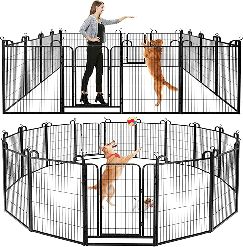 Corralito para perros al aire libre, 16 paneles de valla resistente para perros, 40 pulgadas de altura, antioxidante, con puertas, portátil, para