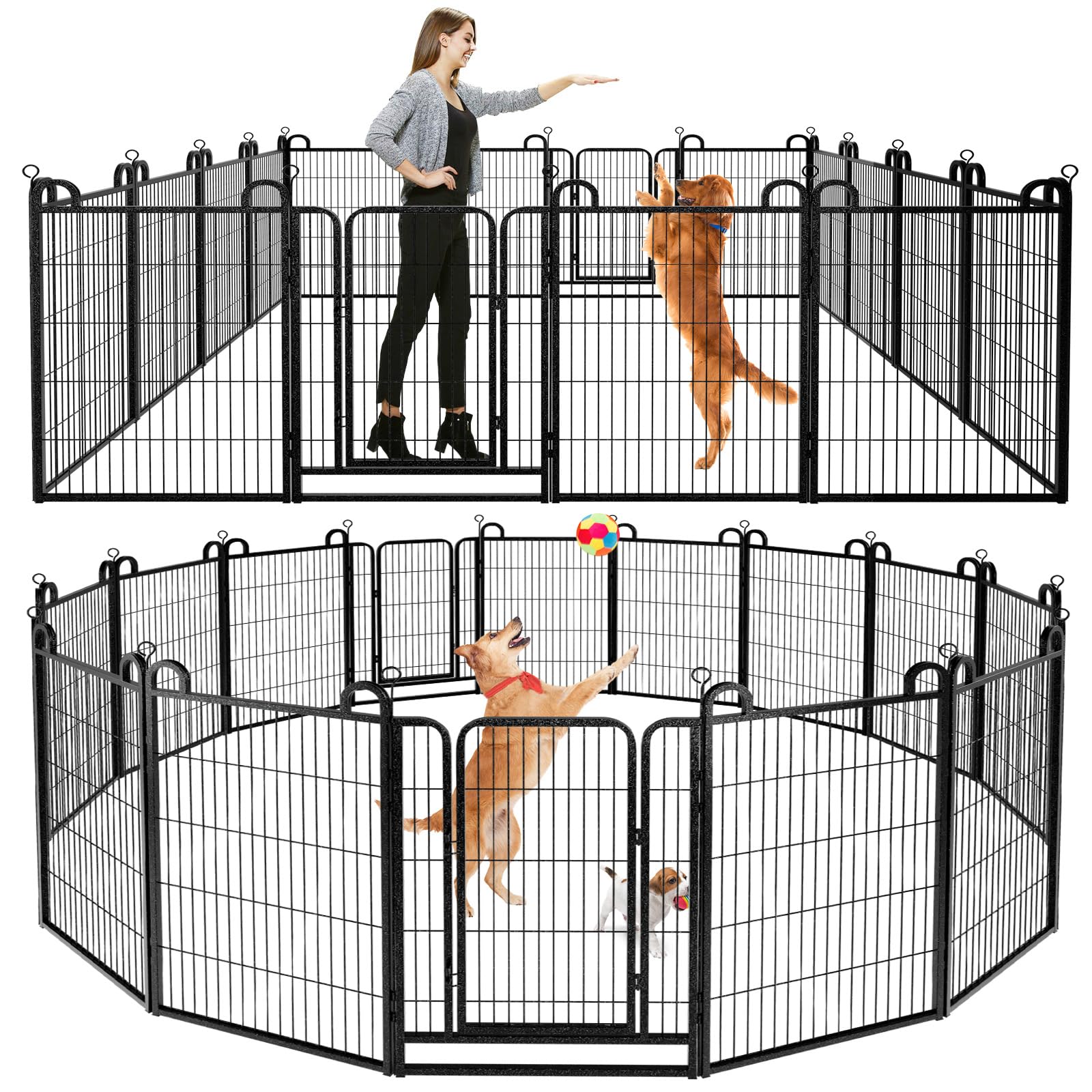 Dog Playpen Outdoor 16 Piece Panels Heavy Duty Dog Fence 40" Height Anti-Rust with Doors Portable for RV Camping Yard, Total 36FT, 102 Sq.ft, Snowy