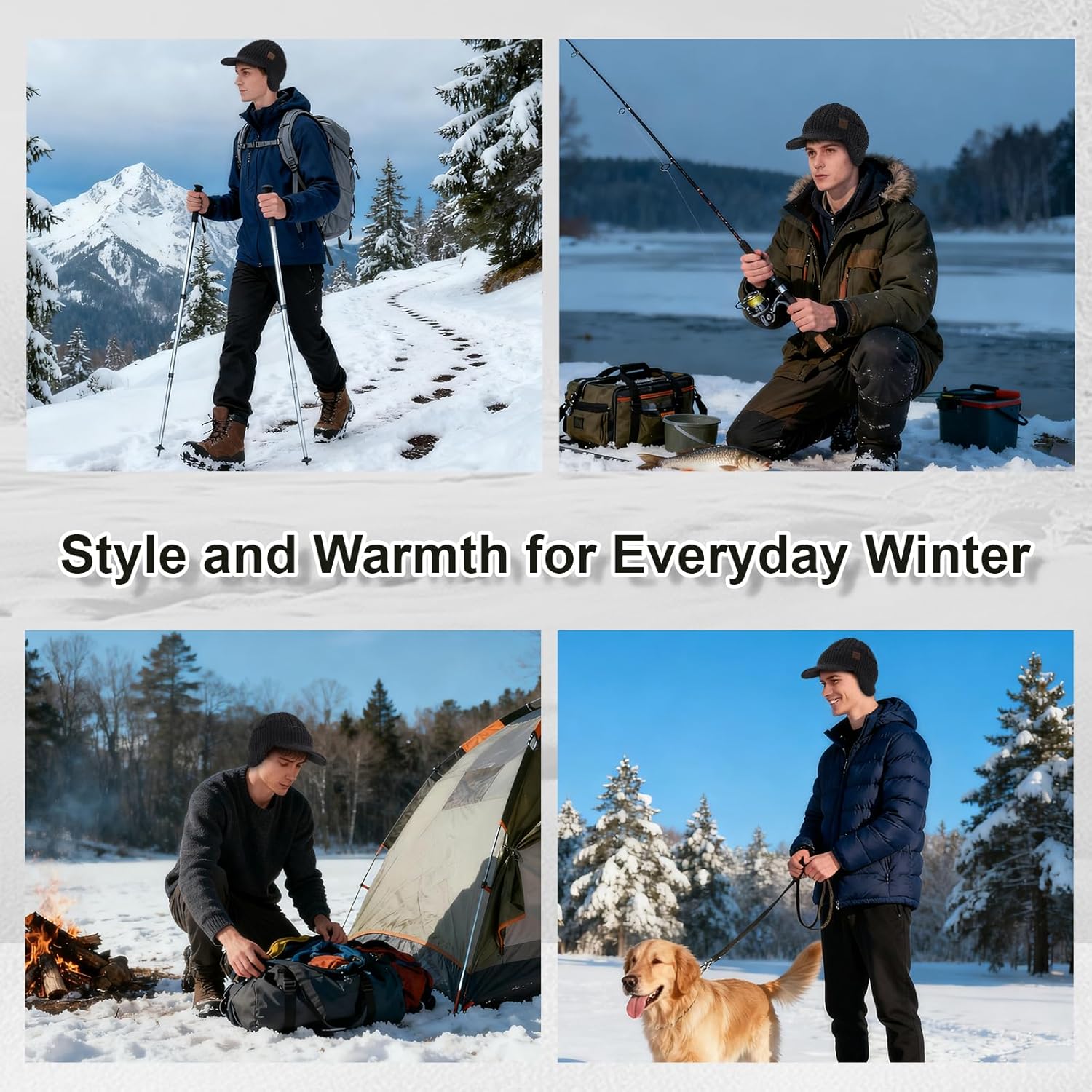 Freie Liebe Winter Beanie Hat for Men Fleece Line Beanie with Earflap Knit Warm Cap with Brim - Image 5