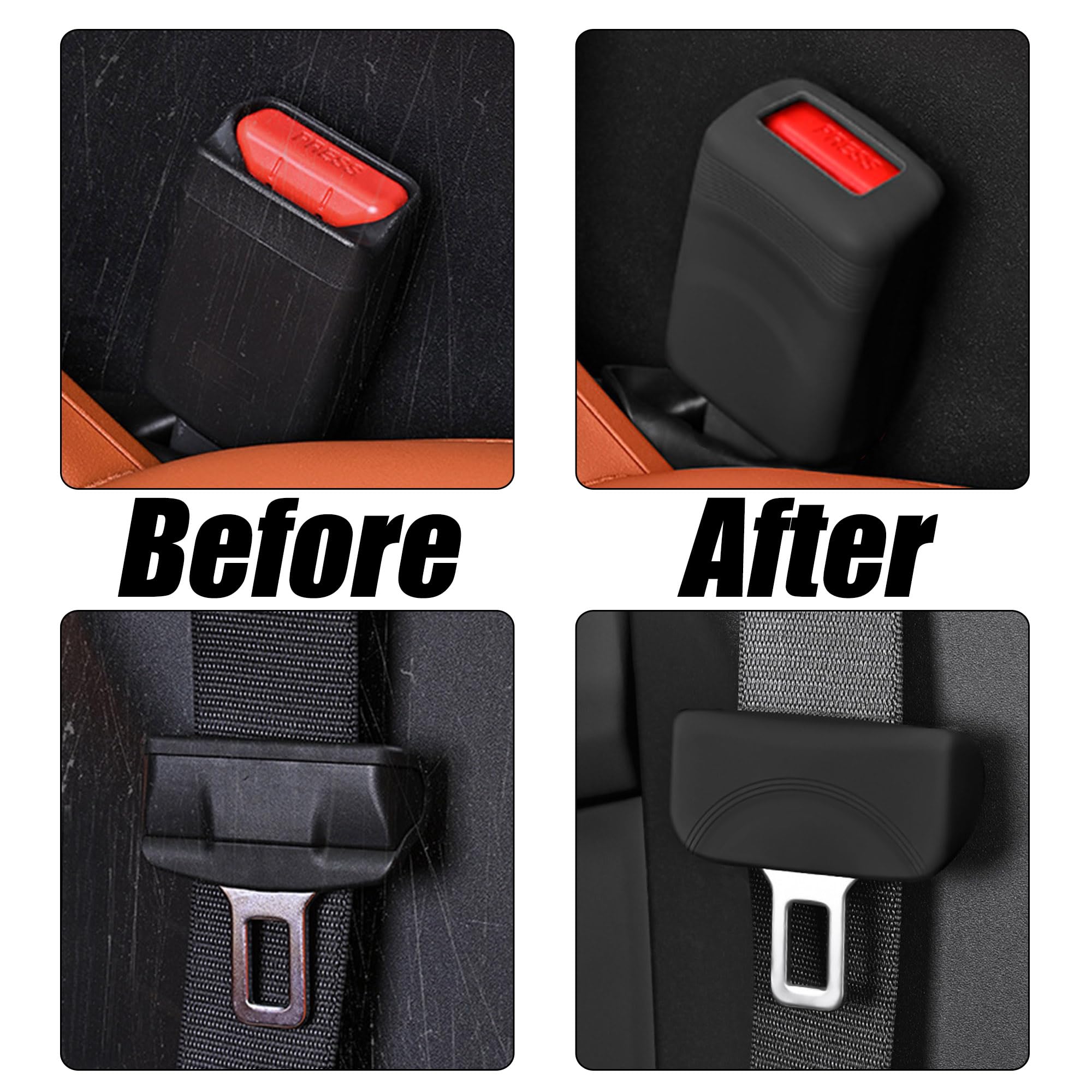 ZAHD 2 set Copertura della cintura di sicurezza in silicone antigraffio lavabile morbide e resistenti copertura protettiva per clip per cintura di sicurezza universali per auto (Nero)