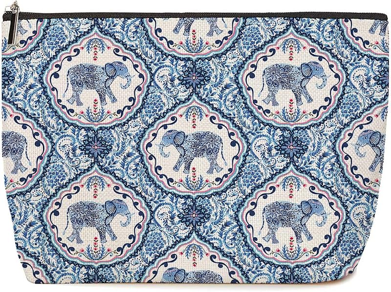 Necessaire de maquiagem Lovdazzles com estampa de elefante e flores, fechamento com zíper, Multicolor 1900