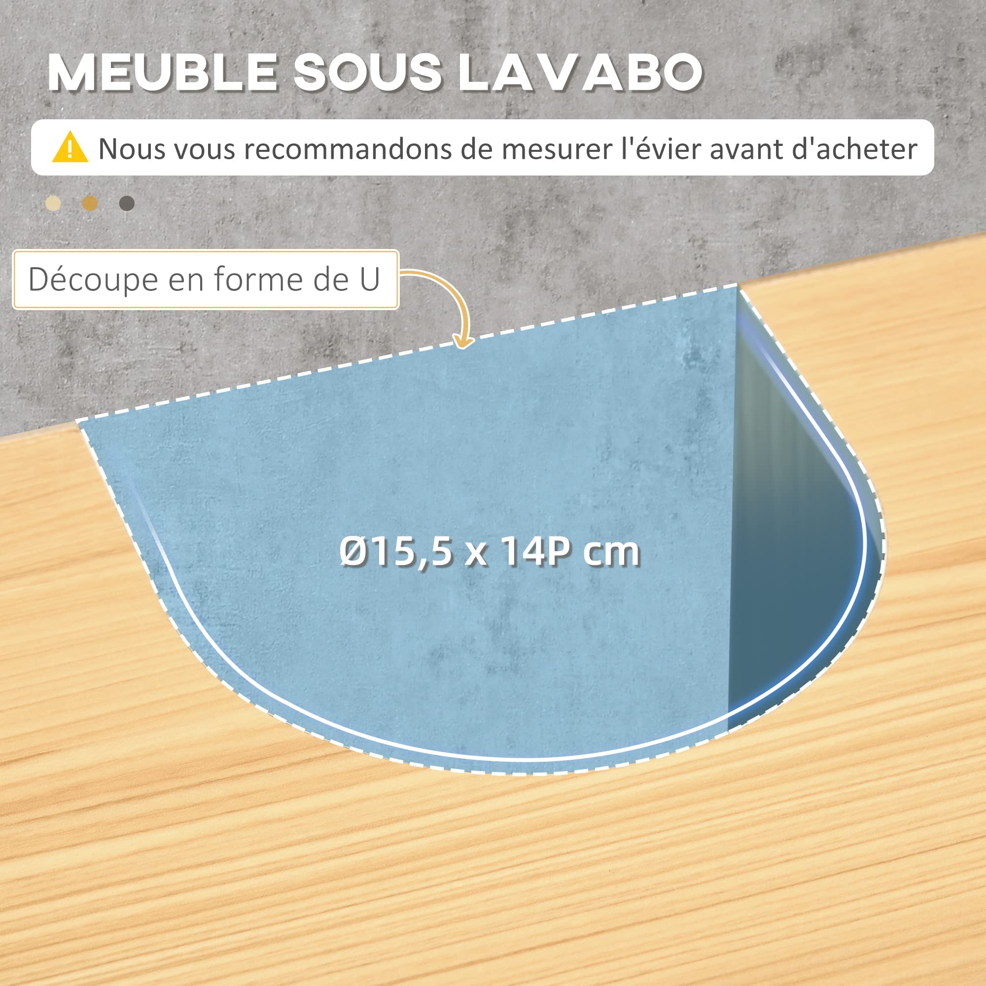 kleankin Szafka pod umywalkę Szafka łazienkowa Metalowa szafka pod umywalkę Podwójne drzwi - 60 x 30 x 62,5 cm - czarny i kolor drewna