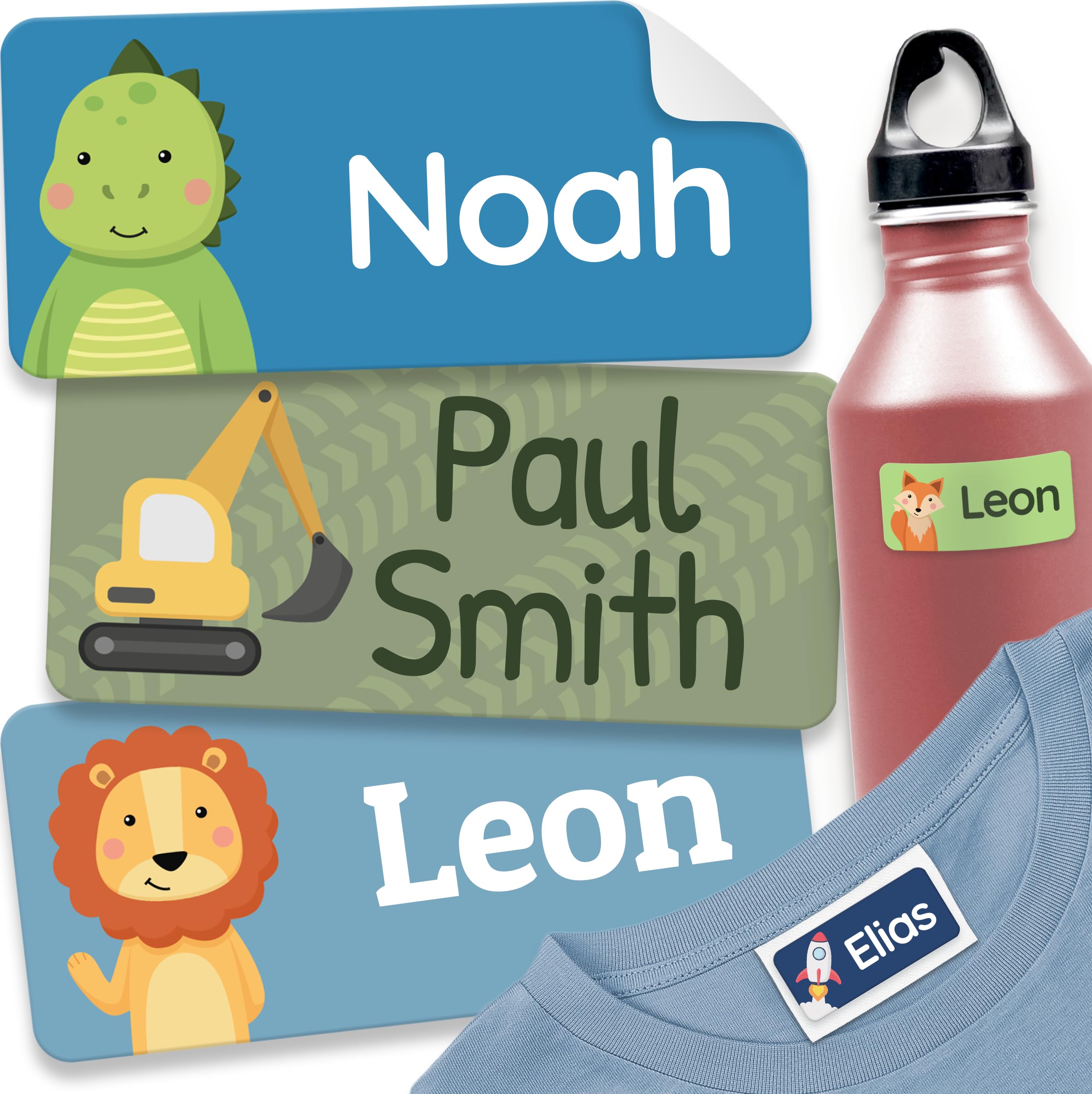 60 Stick on Name Labels for Clothes Kids - Personalised Name Tags for Clothes, School and Nursery - Waterproof and No-Iron Name Stickers for Kids