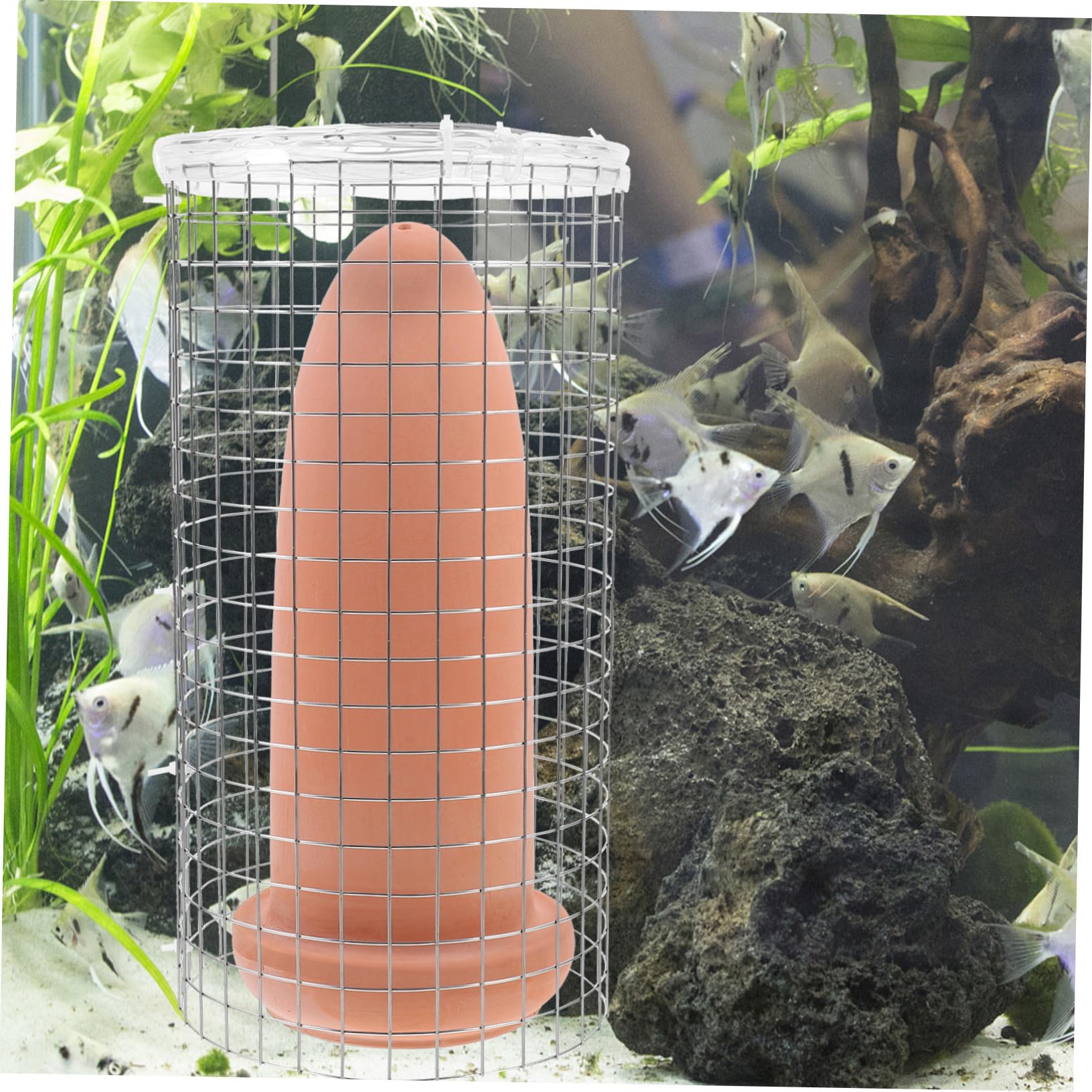 TEHAUX Cono de Cría para Peces Ángel y Camarones, Incubadora de Desove de Cerámica Grande Malla Separadora, Decoración de Peceras para Acuarios de Reproducción