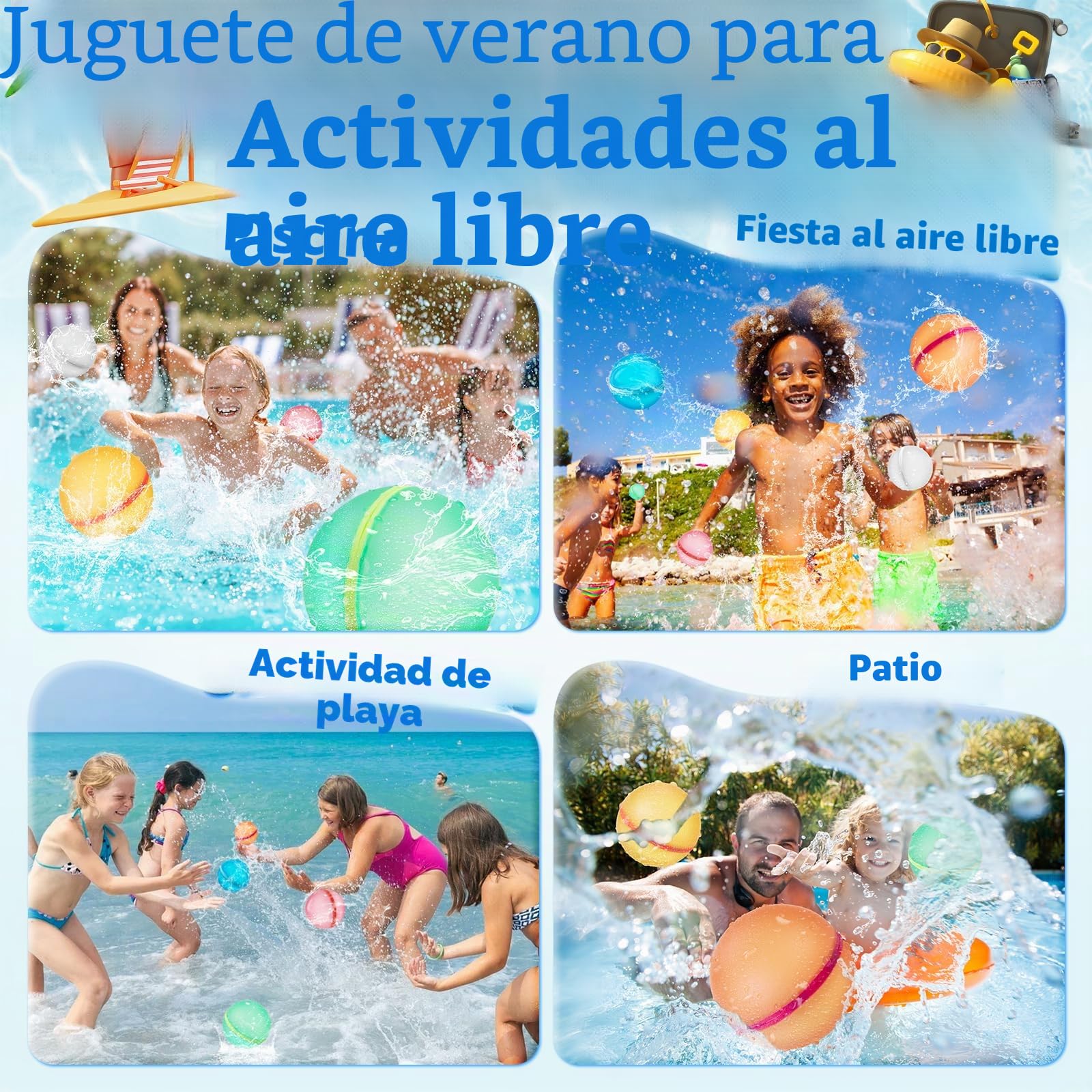 6 Piezas Globos de Agua Reutilizables, Globos Agua in Silicona Llenado Rapido, con Bolsa de Malla, Juego de Bombas de Agua, Adecuado Para Niños y Adultos, Playa, Fiesta en la Piscina