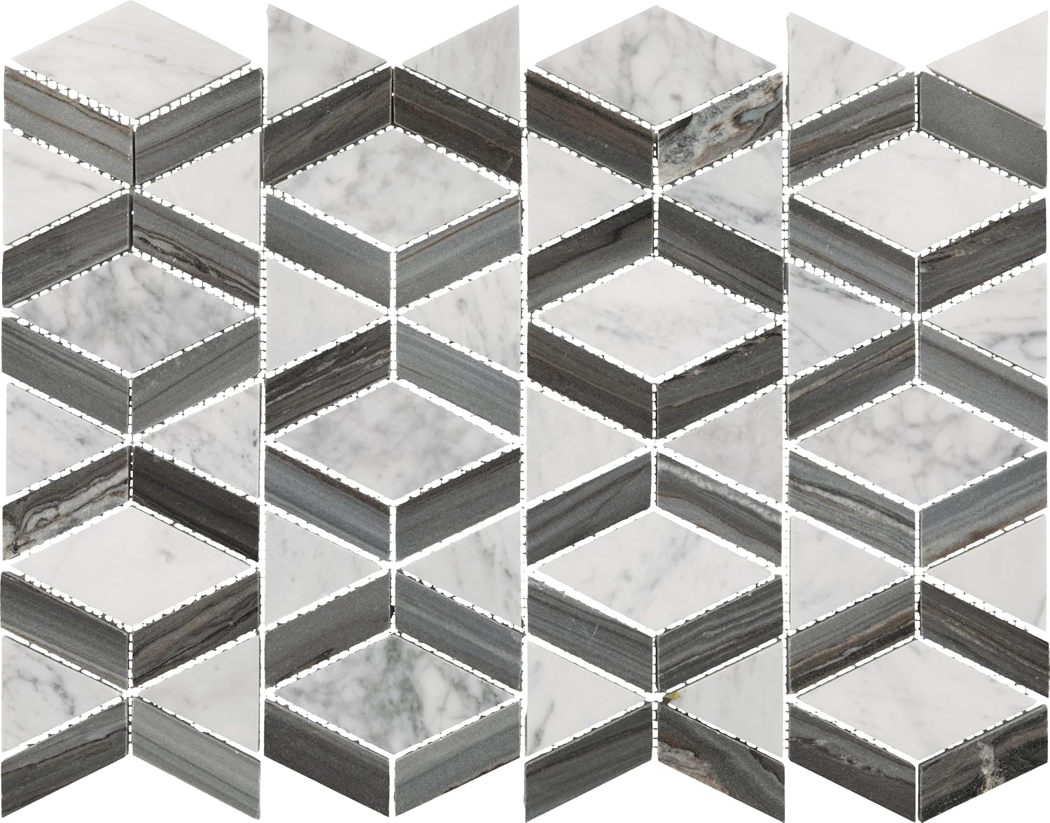 Daltile Perfit Mosaix Natural Stone Hinge Mosaic in Polished Ashen Palissandro & Carrara White (10 PC per Carton) (16.2 SQFT per Carton)